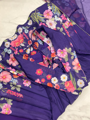 Organza Silk Printed Anarkali Set – Purple