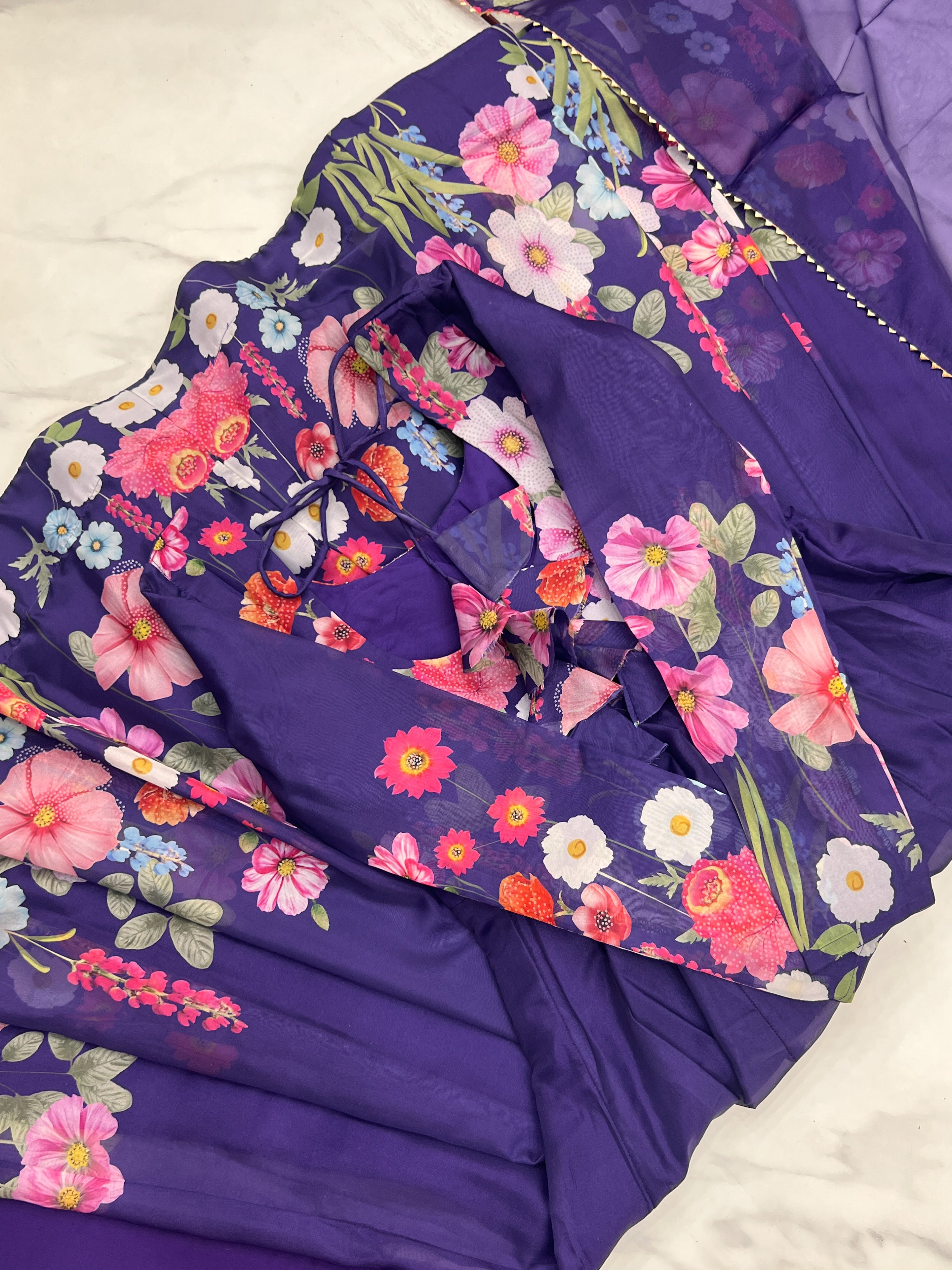 Organza Silk Printed Anarkali Set – Purple