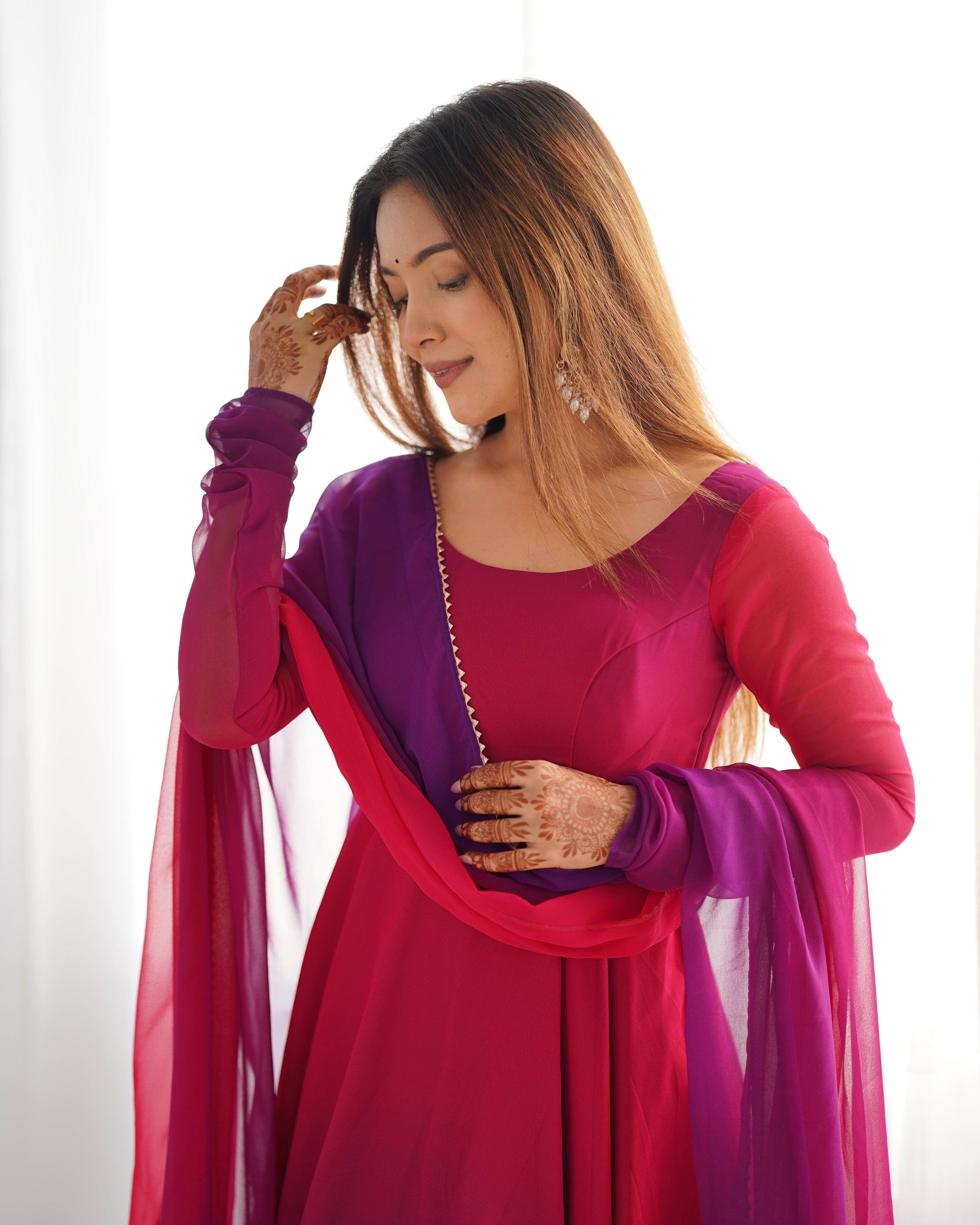 Georgette Designer Anarkali Set – Dark Pink