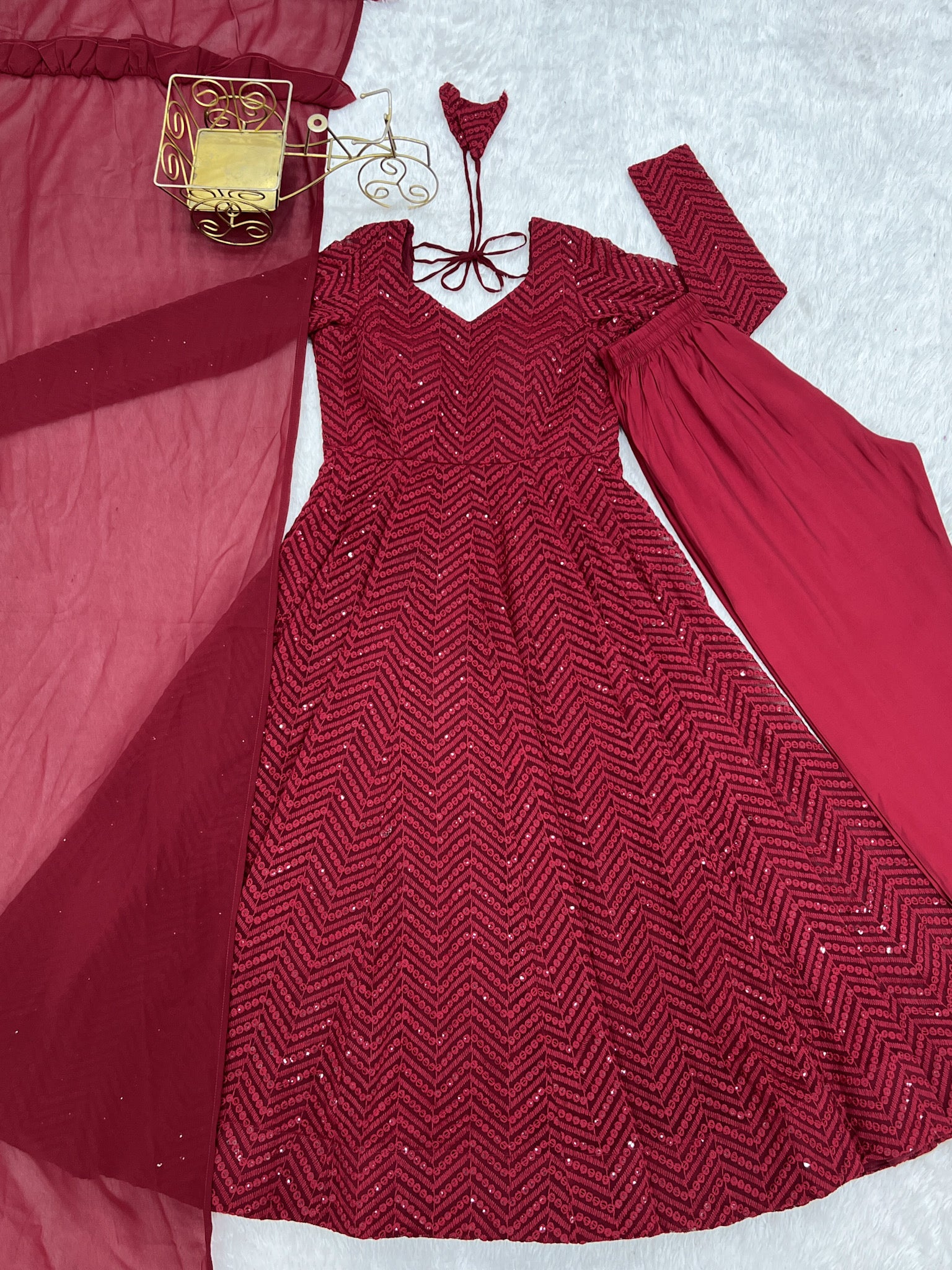 Georgette Embroidered Anarkali Set – Maroon