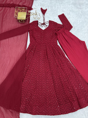 Georgette Embroidered Anarkali Set – Maroon