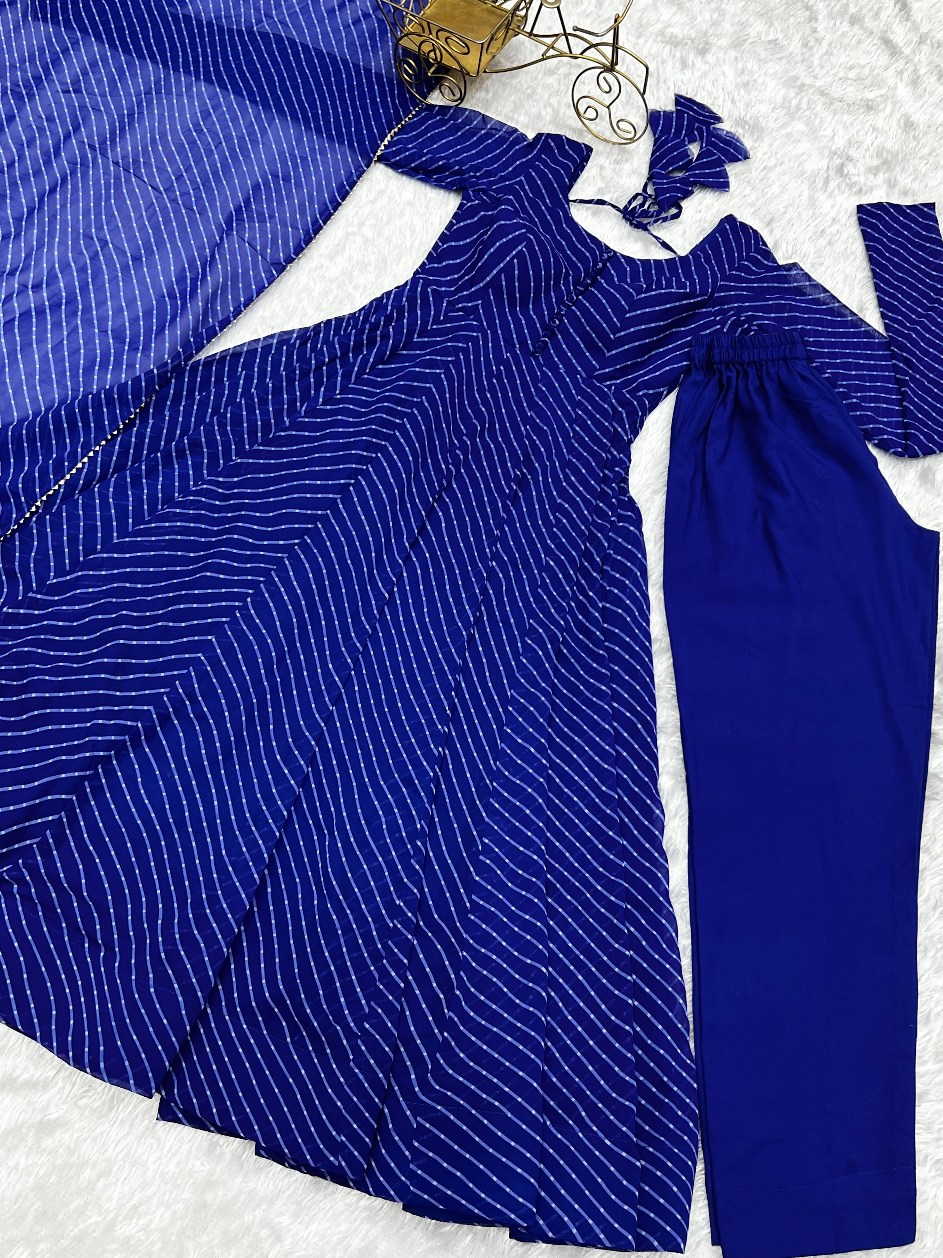 Georgette Printed Anarkali Set – Royal Blue