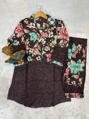 Pure Cotton Printed Co-Ords Set – Cocoa Brown