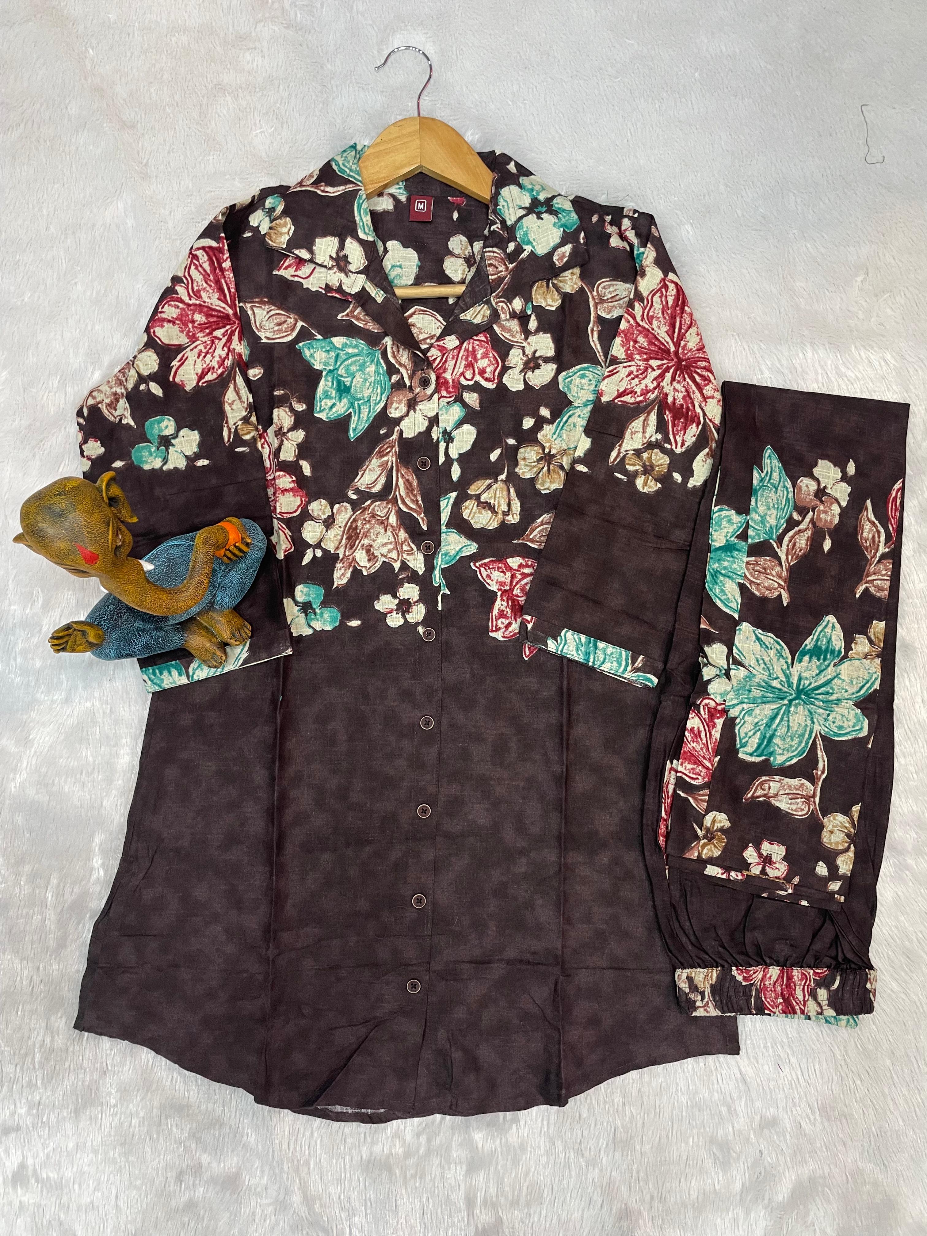 Pure Cotton Printed Co-Ords Set – Cocoa Brown