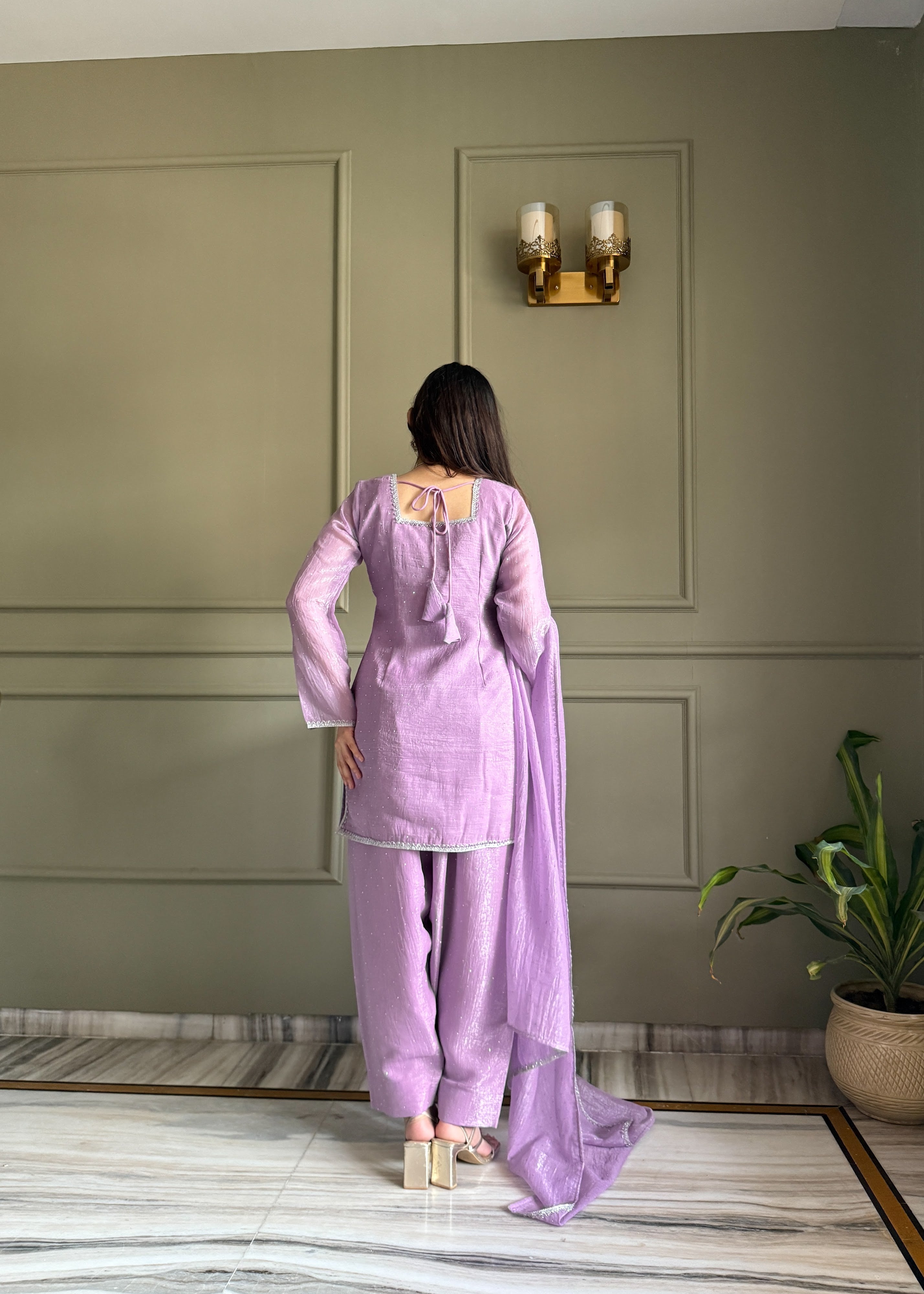 Crunchy Silk Embroidered Farshi Salwar Set – Purple