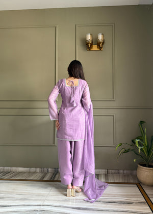 Crunchy Silk Embroidered Farshi Salwar Set – Purple