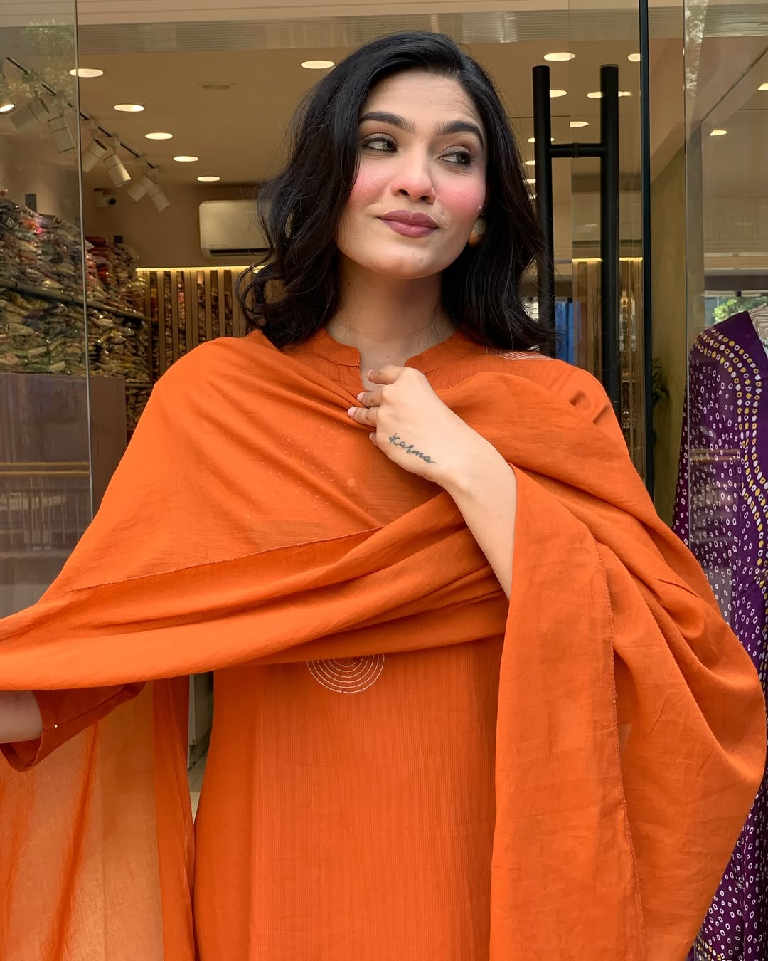Rayon Slub Embroidered Kurta Pant Dupatta Set – Orange