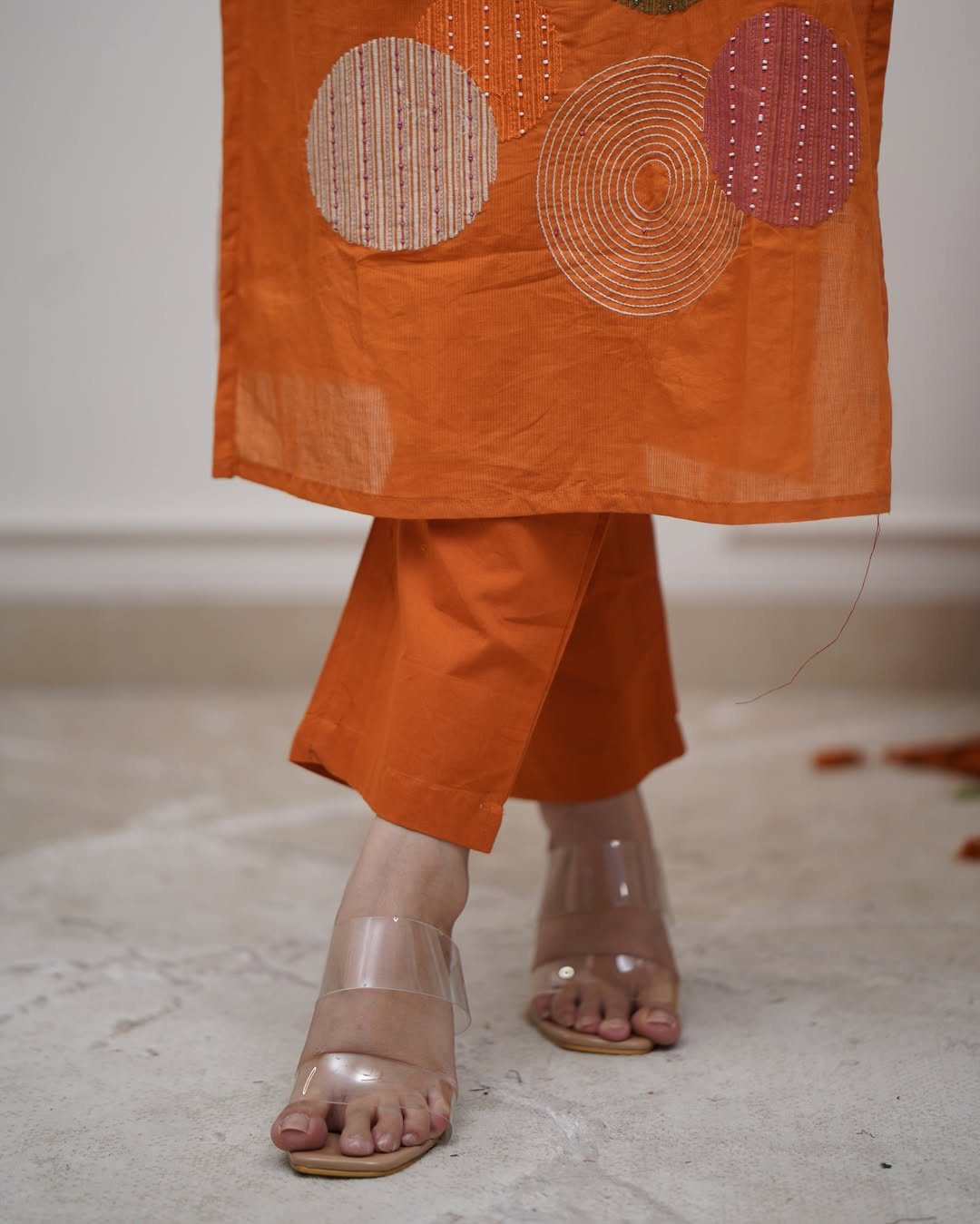Rayon Slub Embroidered Kurta Pant Dupatta Set – Orange