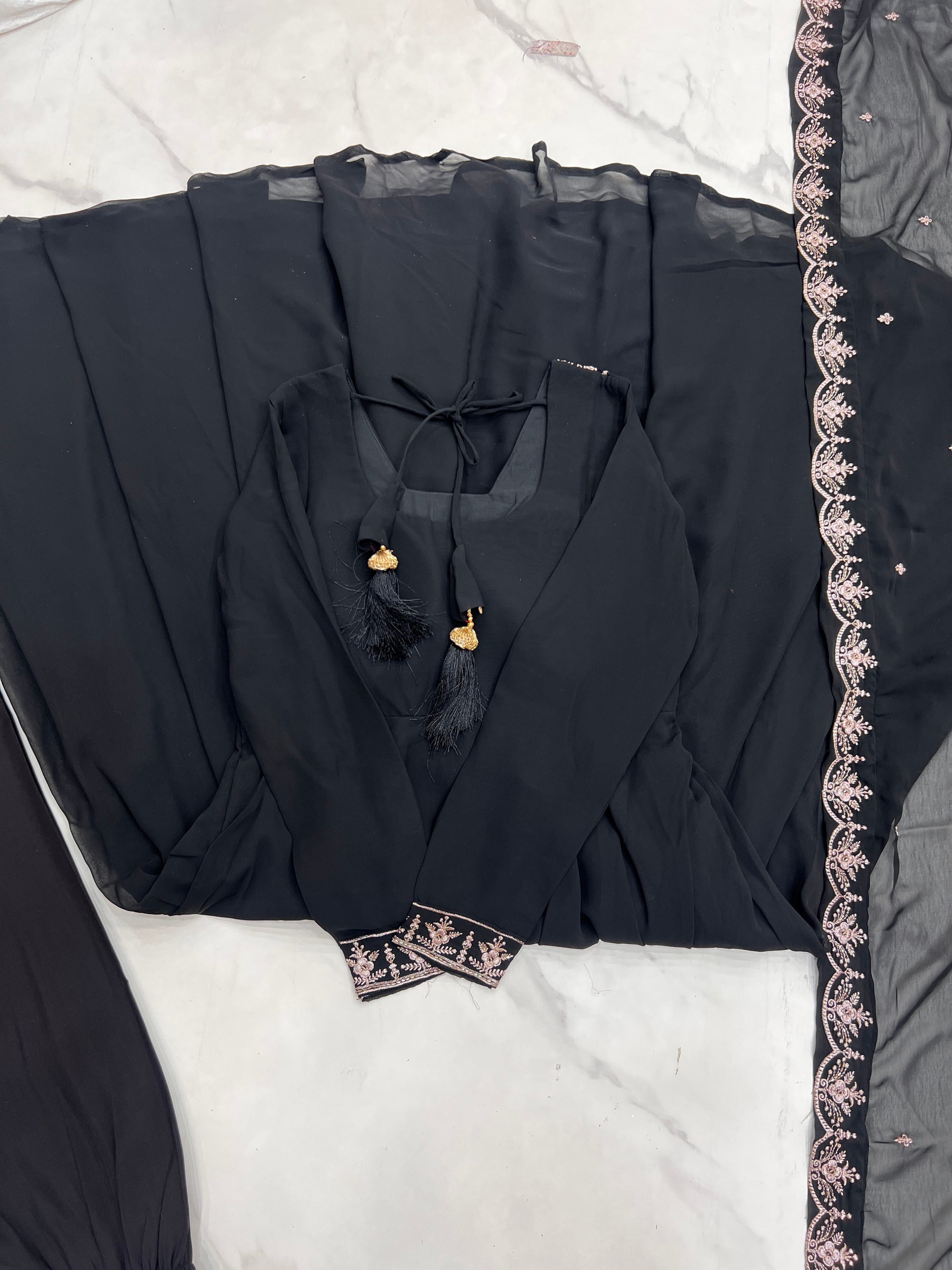 Georgette Embroidered Anarkali Set – Black