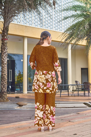 Pure Cotton Printed Co-Ords Set – Orange Brown