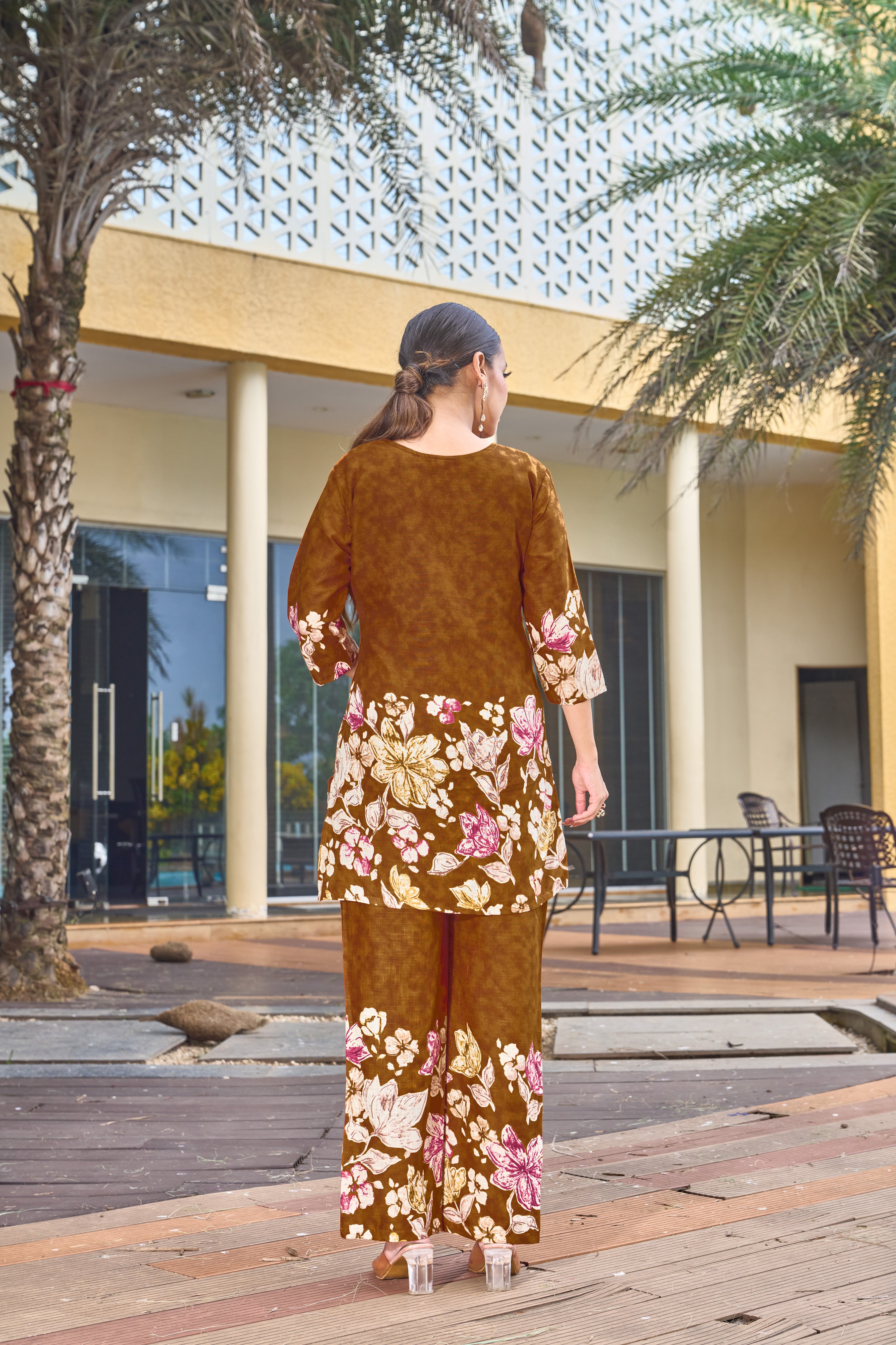 Pure Cotton Printed Co-Ords Set – Orange Brown