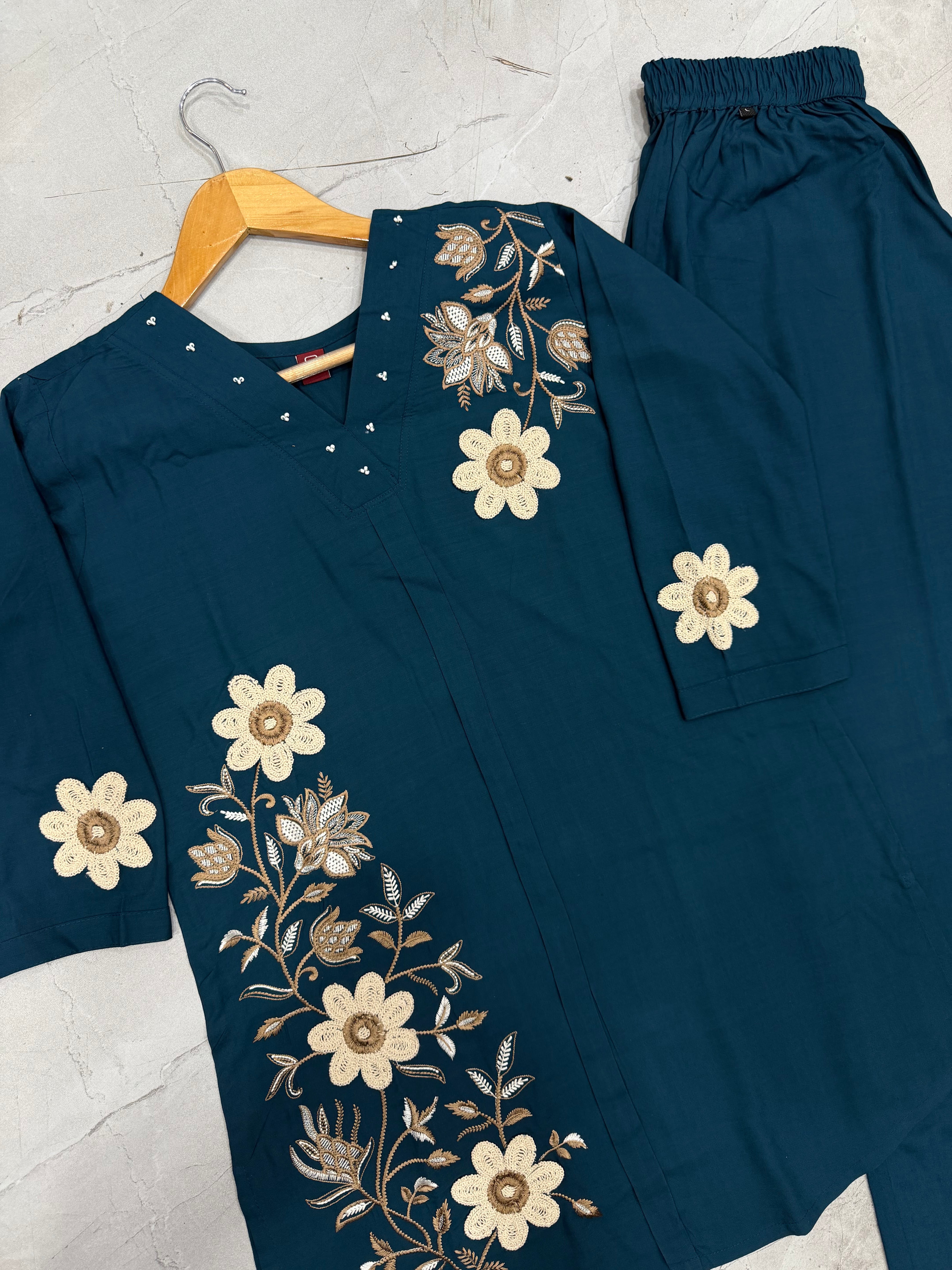 Heavy Rayon Embroidered Co-Ords Set – Morpich Blue