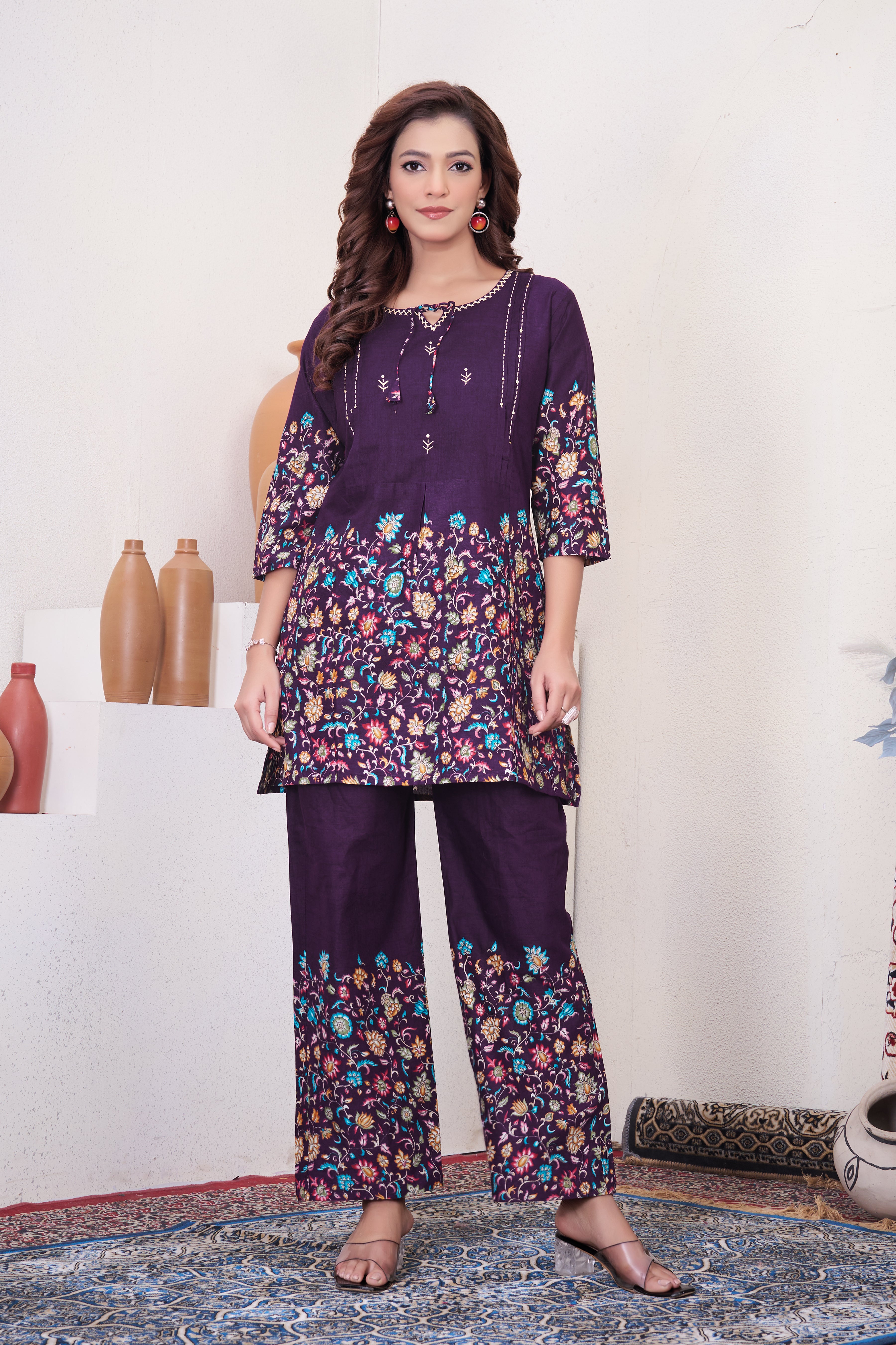 Pure Cotton Printed Co-Ords Set – Wine