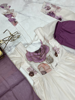 Organza Silk Printed Anarkali Set – Lilac Floral