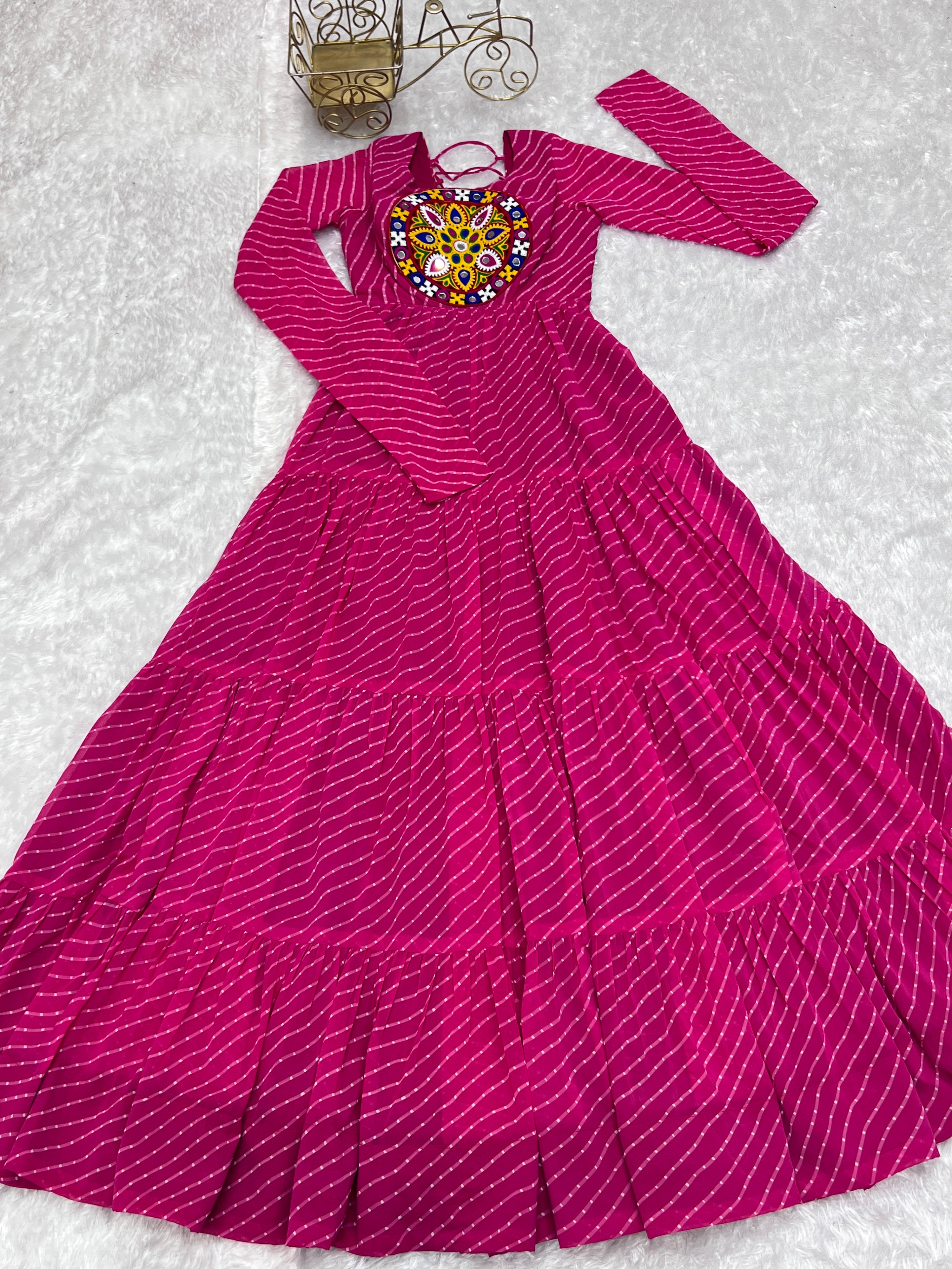 Georgette Printed Gown Set – Pink
