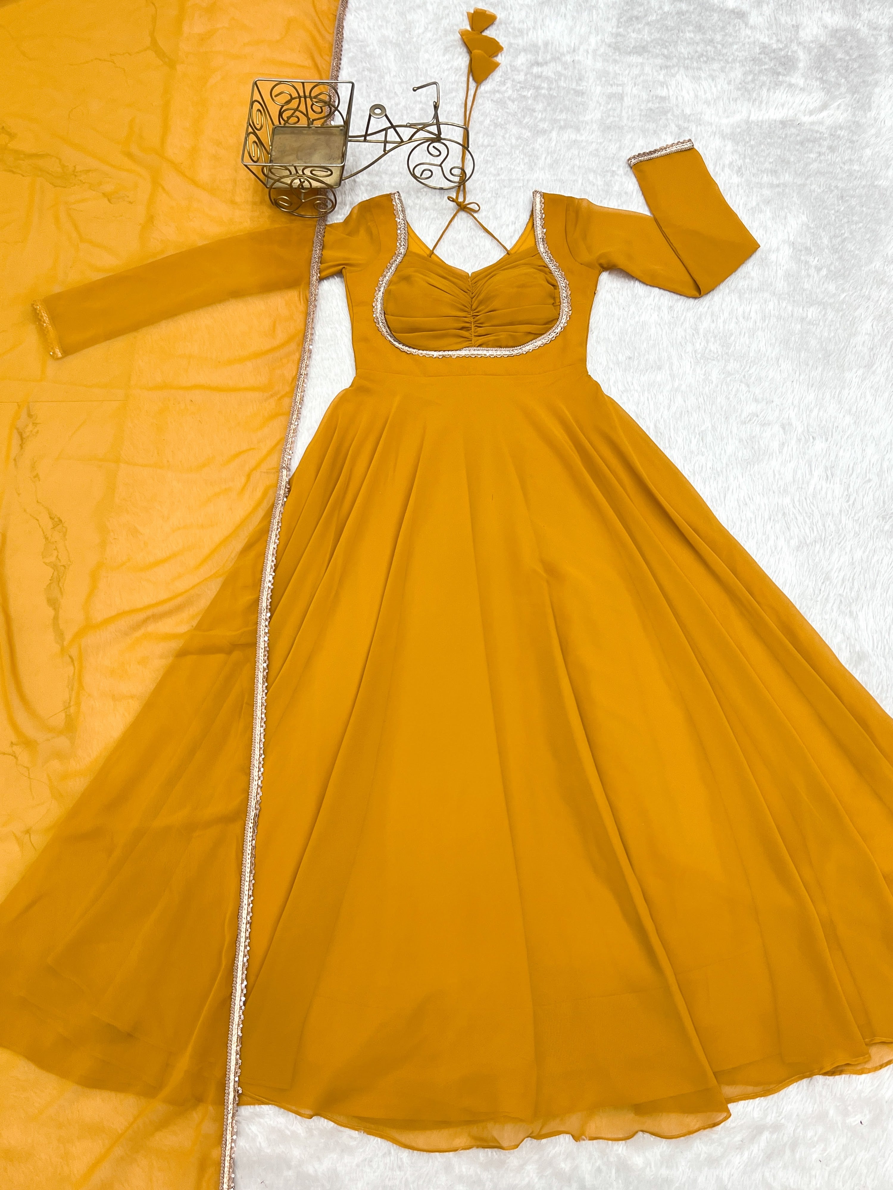 Georgette Embroidered Gown Set – Yellow