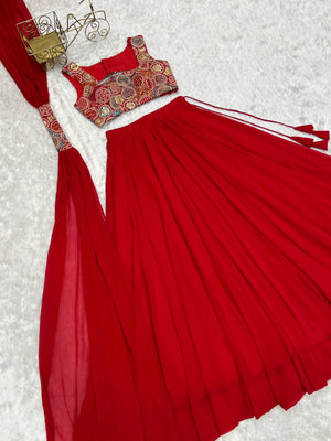Georgette Designer Lehenga Set – Red