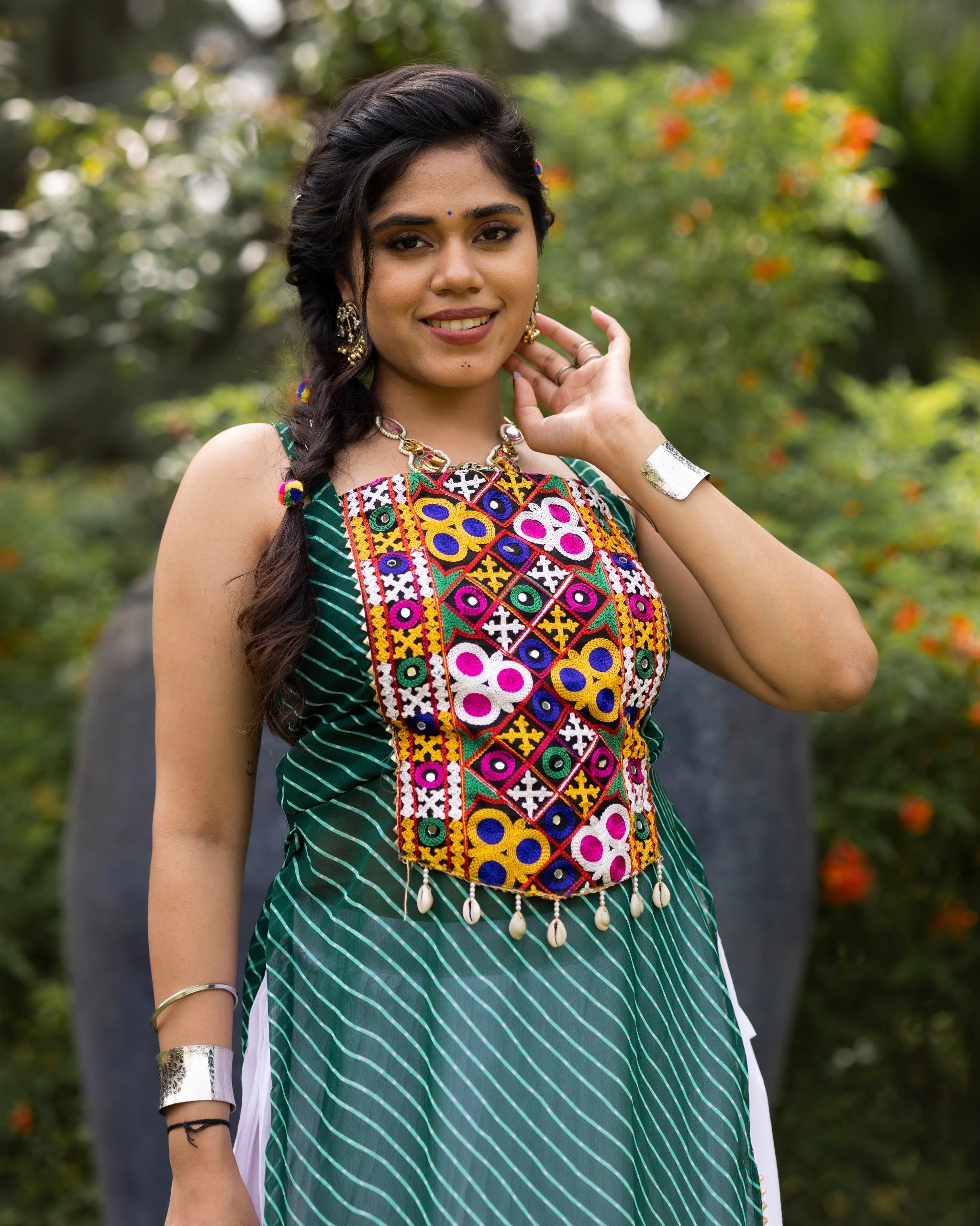 Navratri Green Kurti Lehenga Set