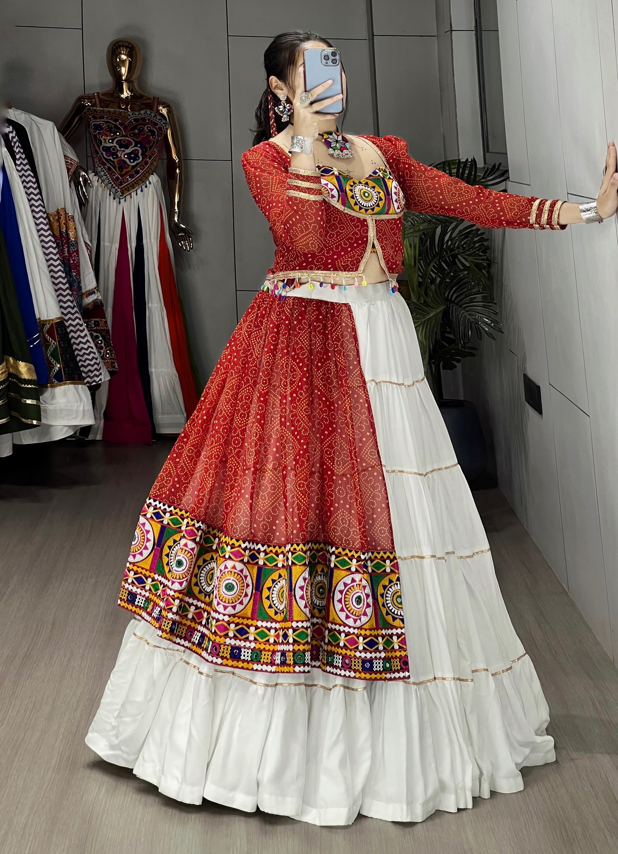 Navratri White Bandhani Lehenga Set