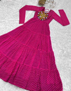 Georgette Printed Gown Set – Pink