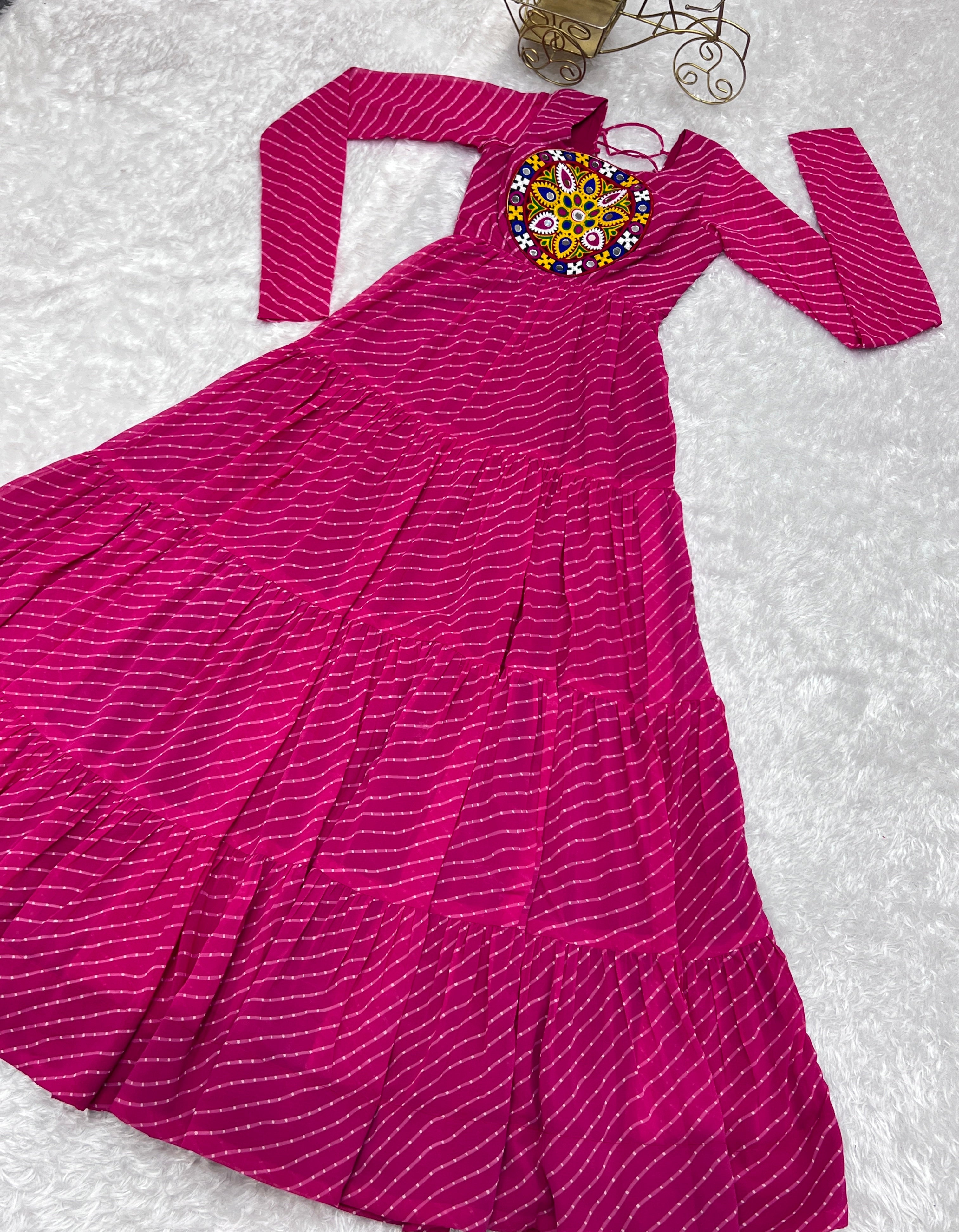 Georgette Printed Gown Set – Pink