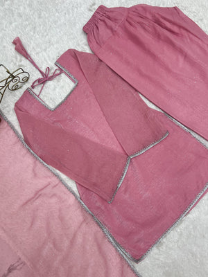 Crunchy Silk Embroidered Farshi Salwar Set – Pink