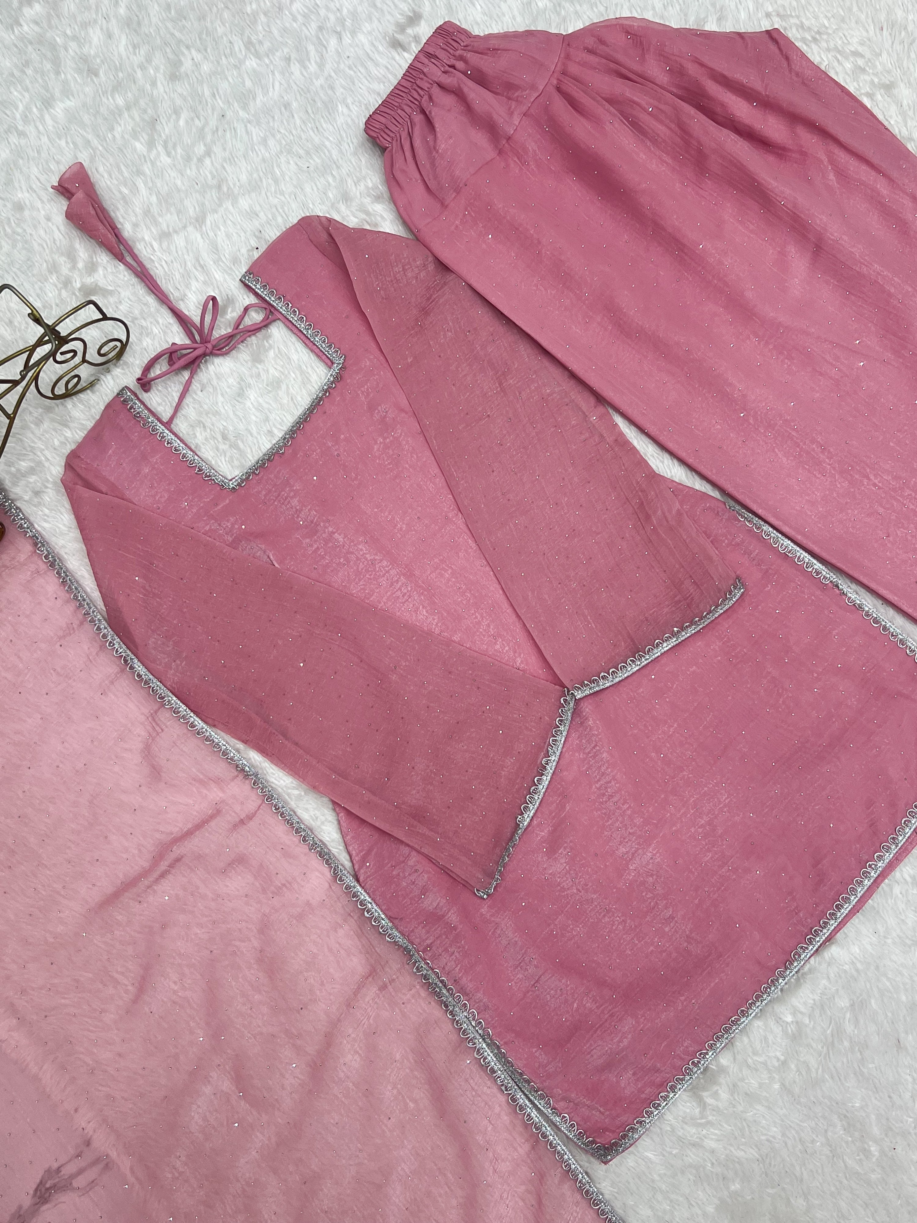 Crunchy Silk Embroidered Farshi Salwar Set – Pink