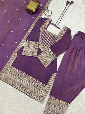 Vichitra Silk Embroidered Farshi Salwar Set – Onion Pink