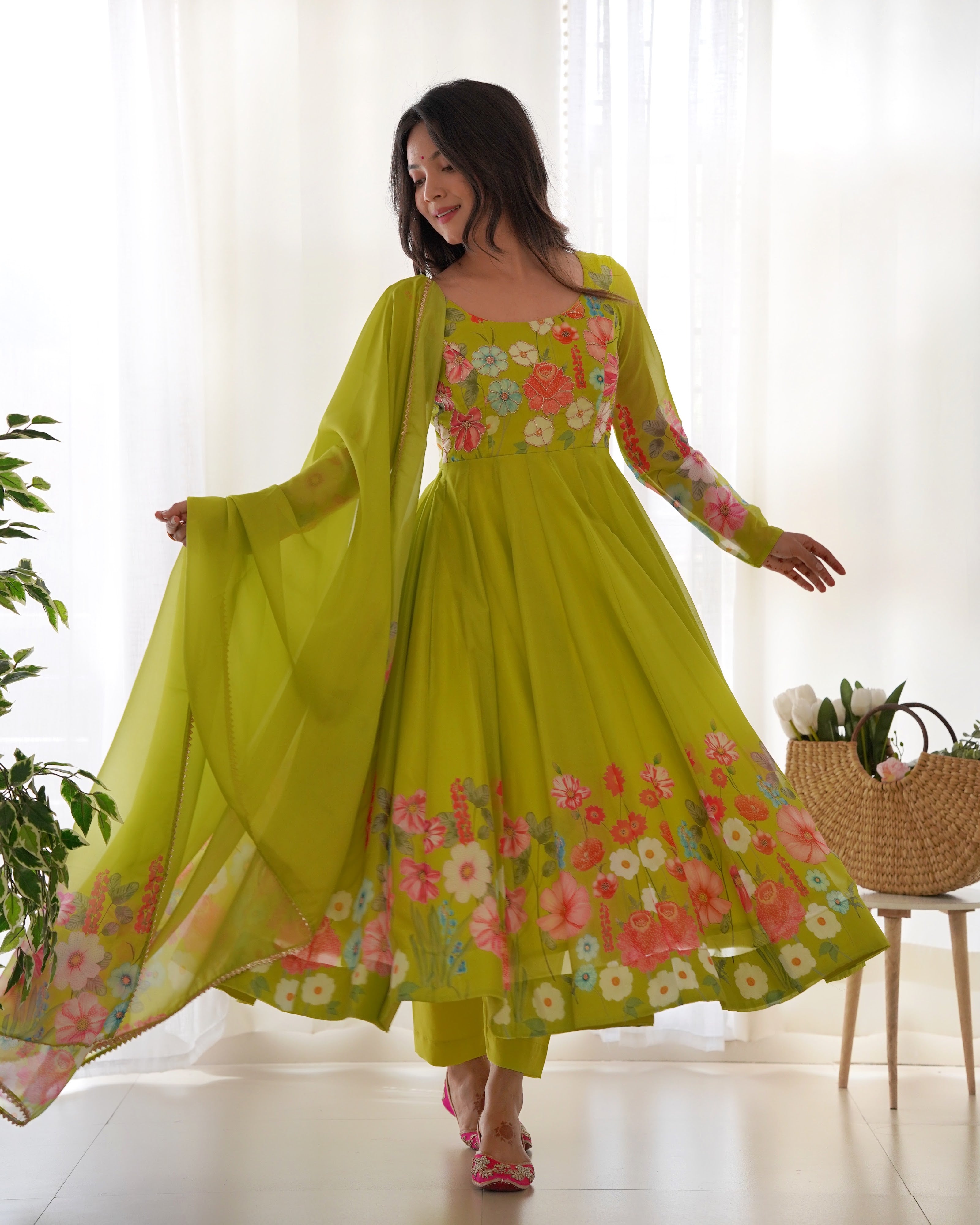 Organza Silk Printed Anarkali Set – Liril