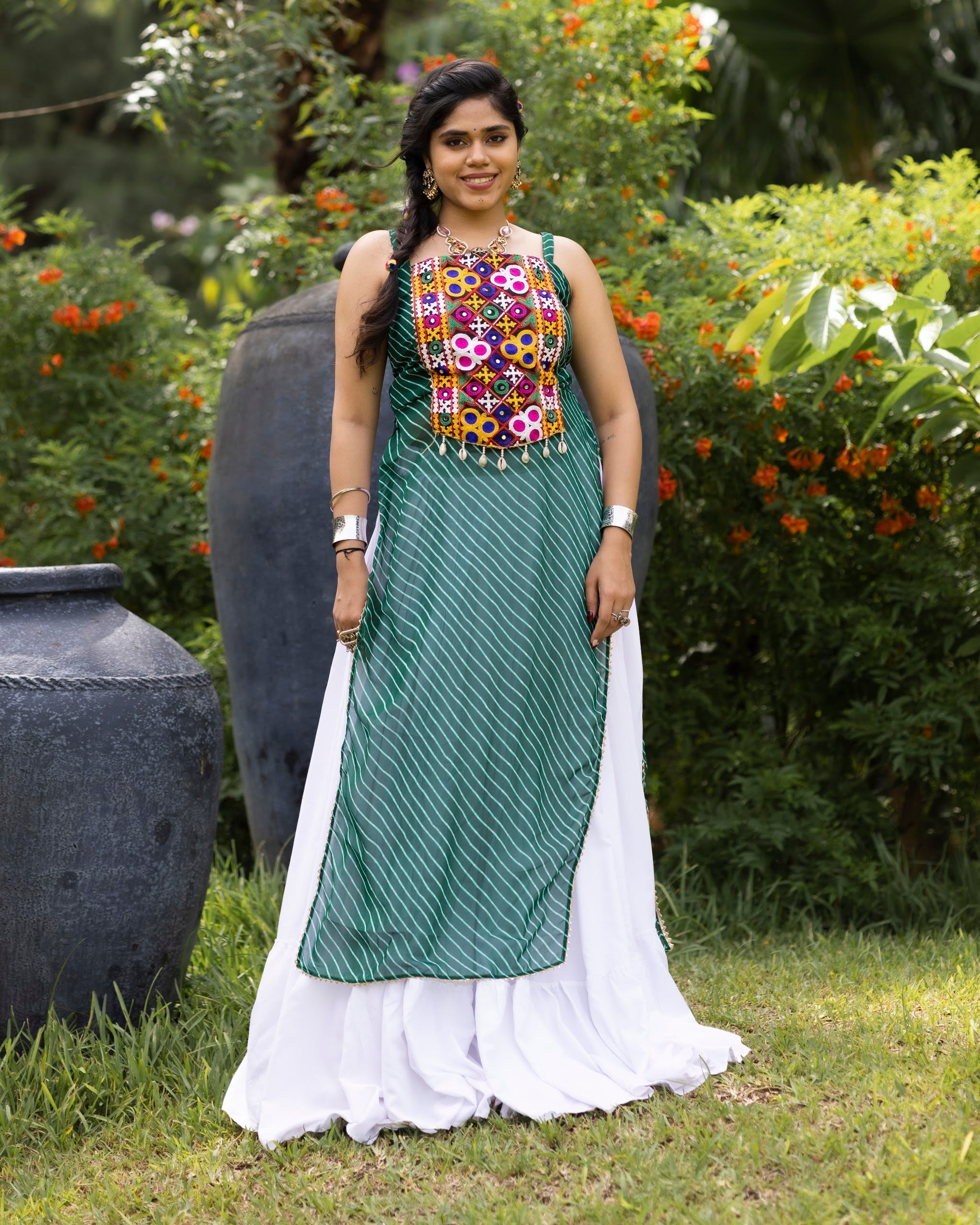 Navratri Green Kurti Lehenga Set