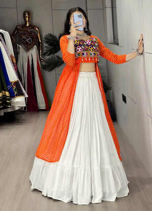 Navratri Orange Kurti Lehenga Set
