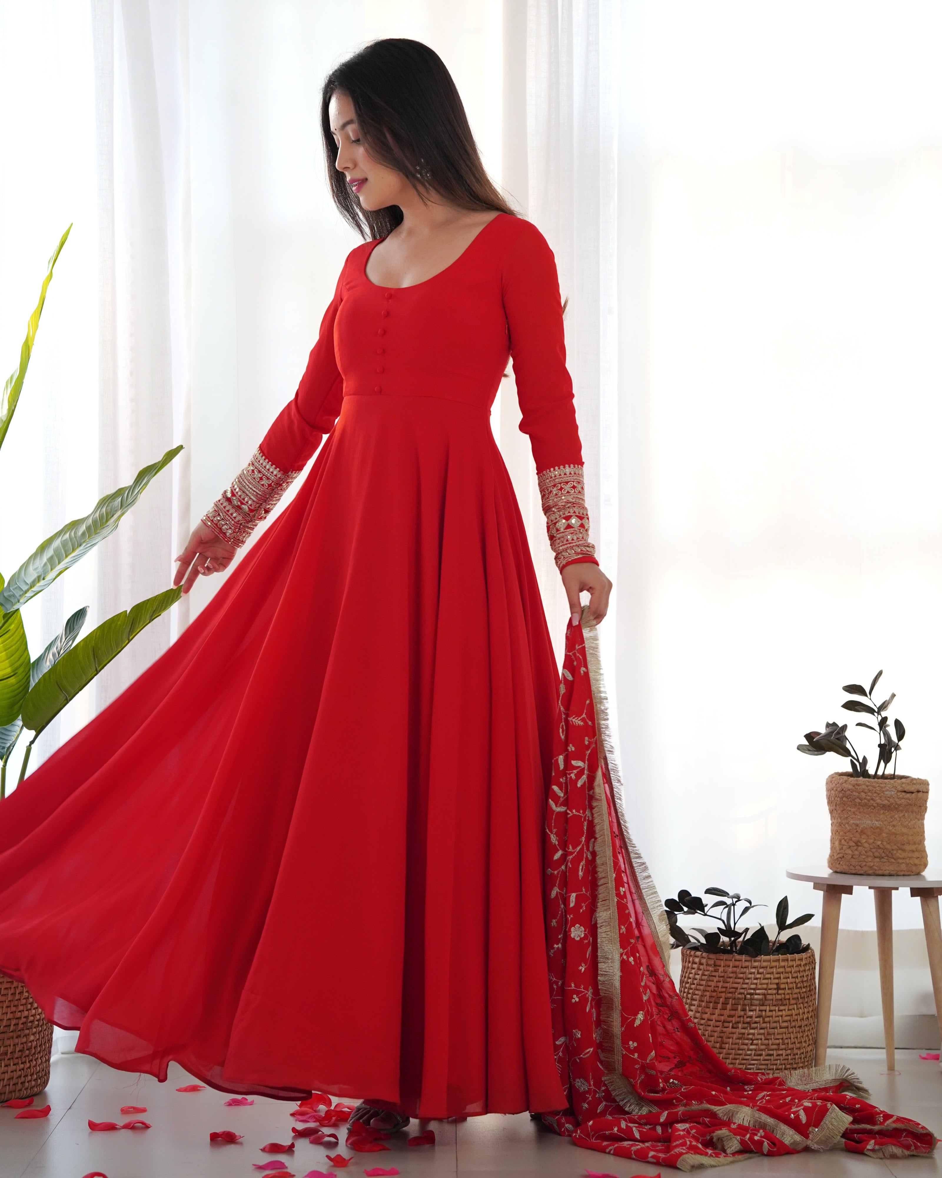Georgette Embroidered Gown Set – Orange