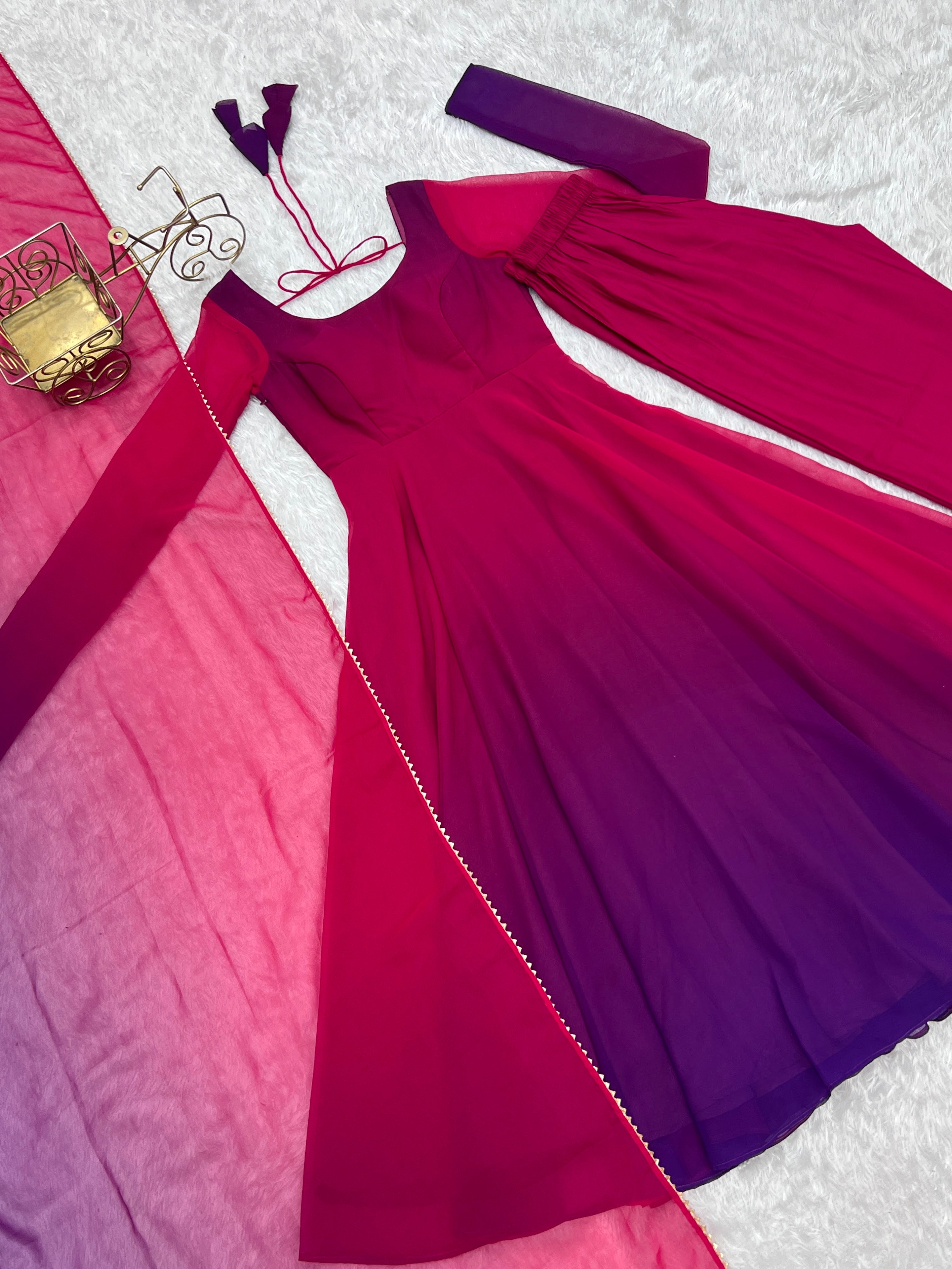 Georgette Designer Anarkali Set – Dark Pink