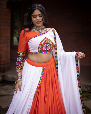Navratri Orange White Arches Patch Work Lehenga Set