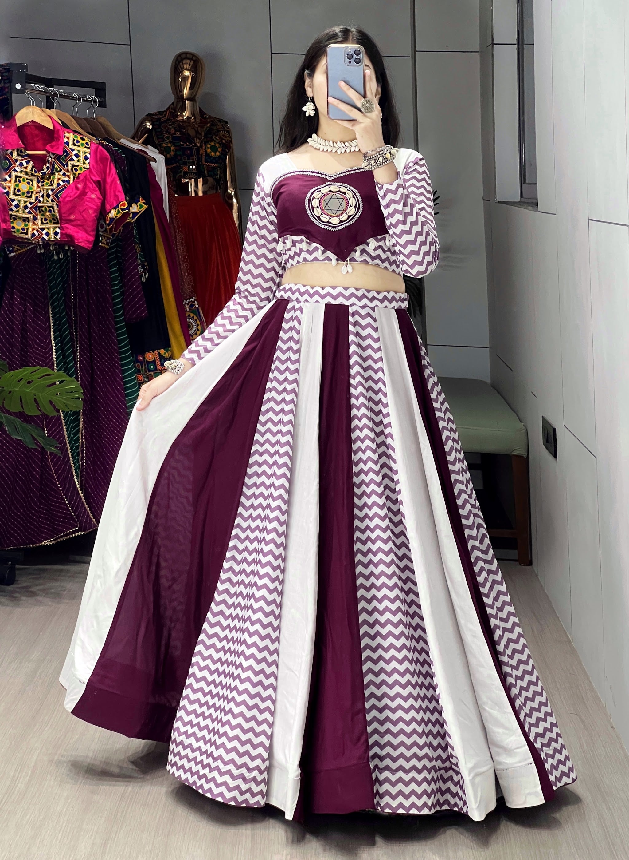 Navratri Wine White Jogni Lehenga Set