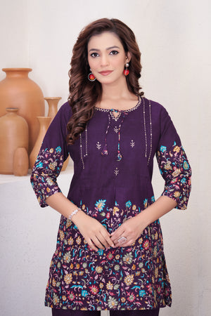 Pure Cotton Printed Co-Ords Set – Wine