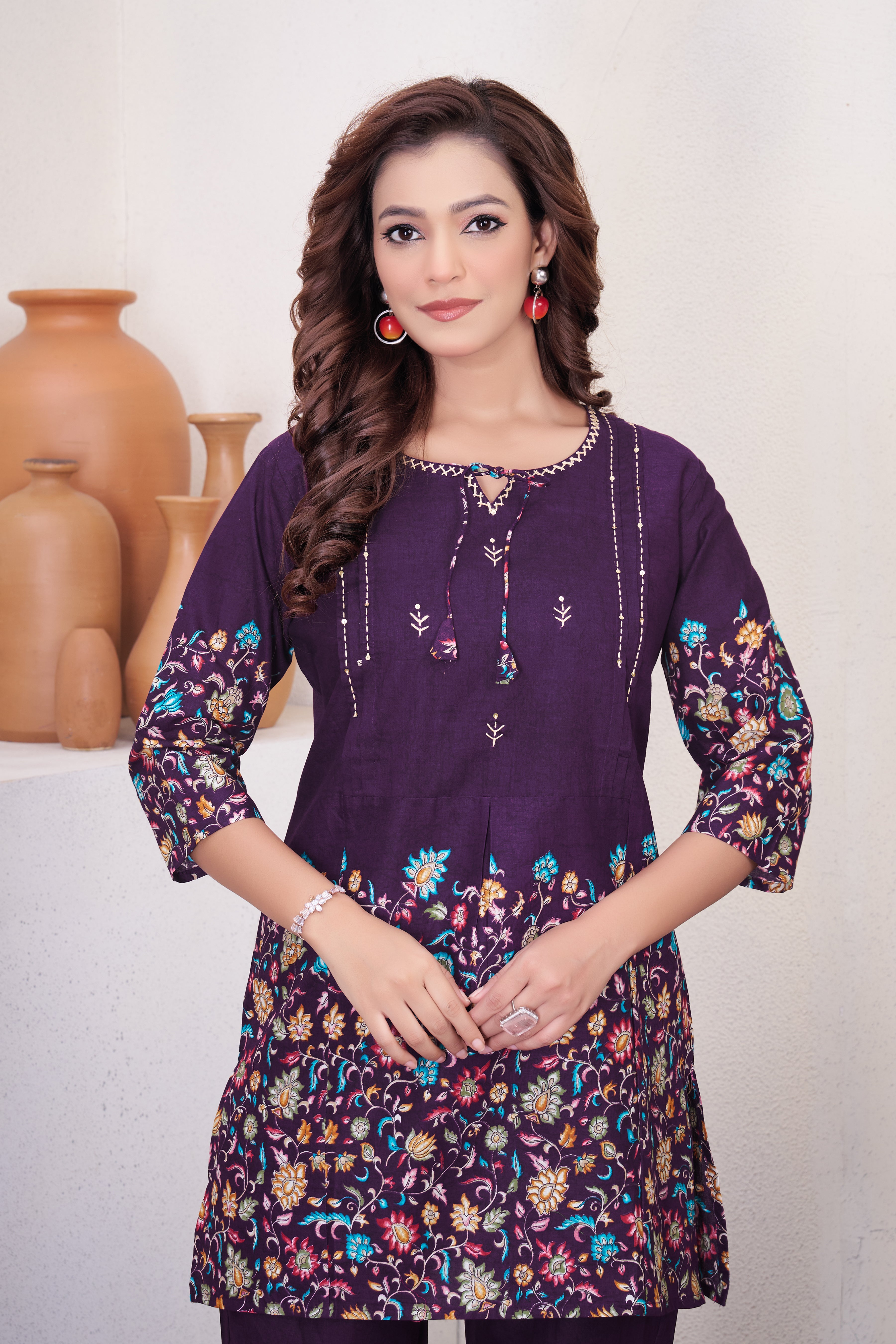 Pure Cotton Printed Co-Ords Set – Wine