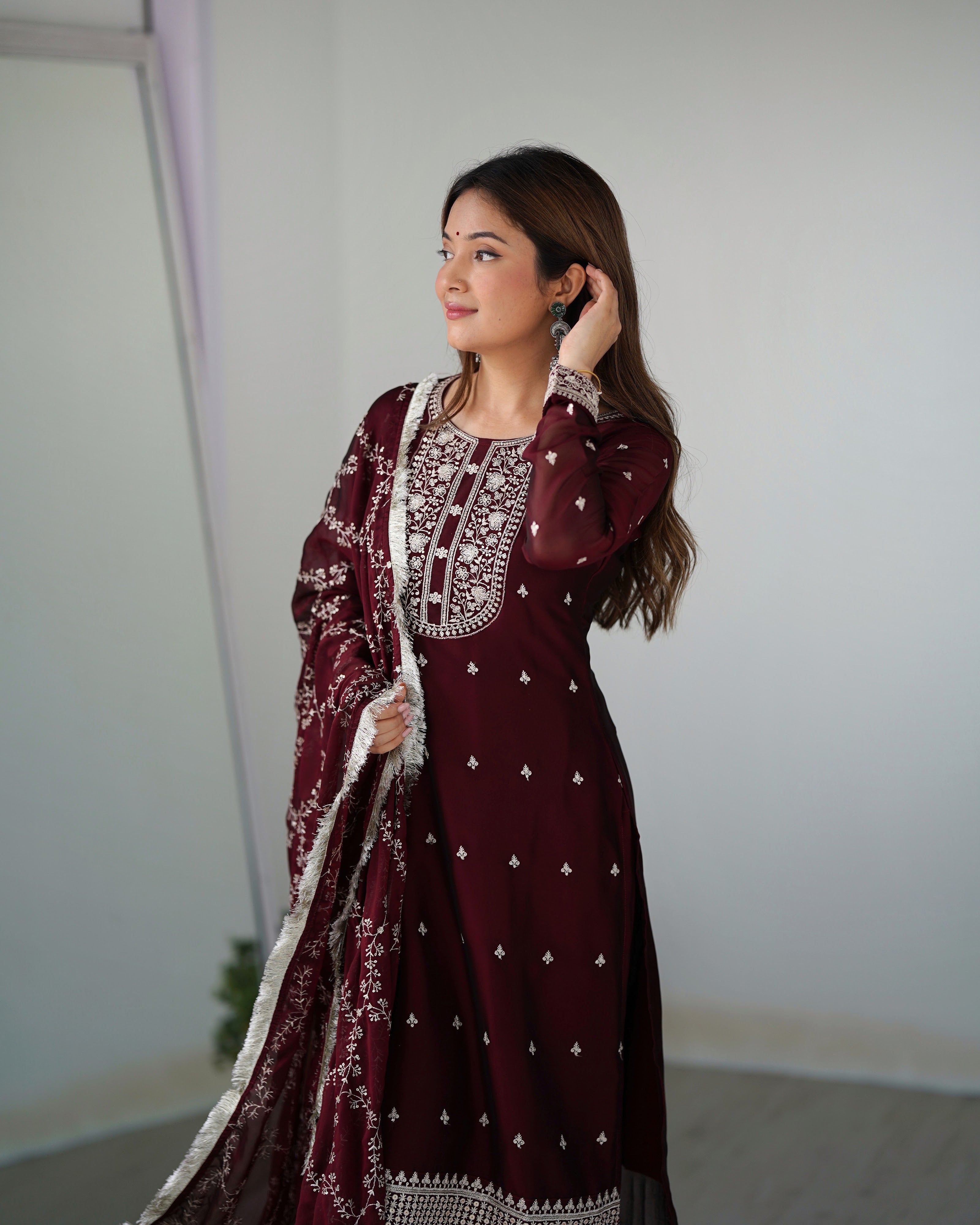 Rangoli Silk Embroidered Straight Kurta Set – Maroon