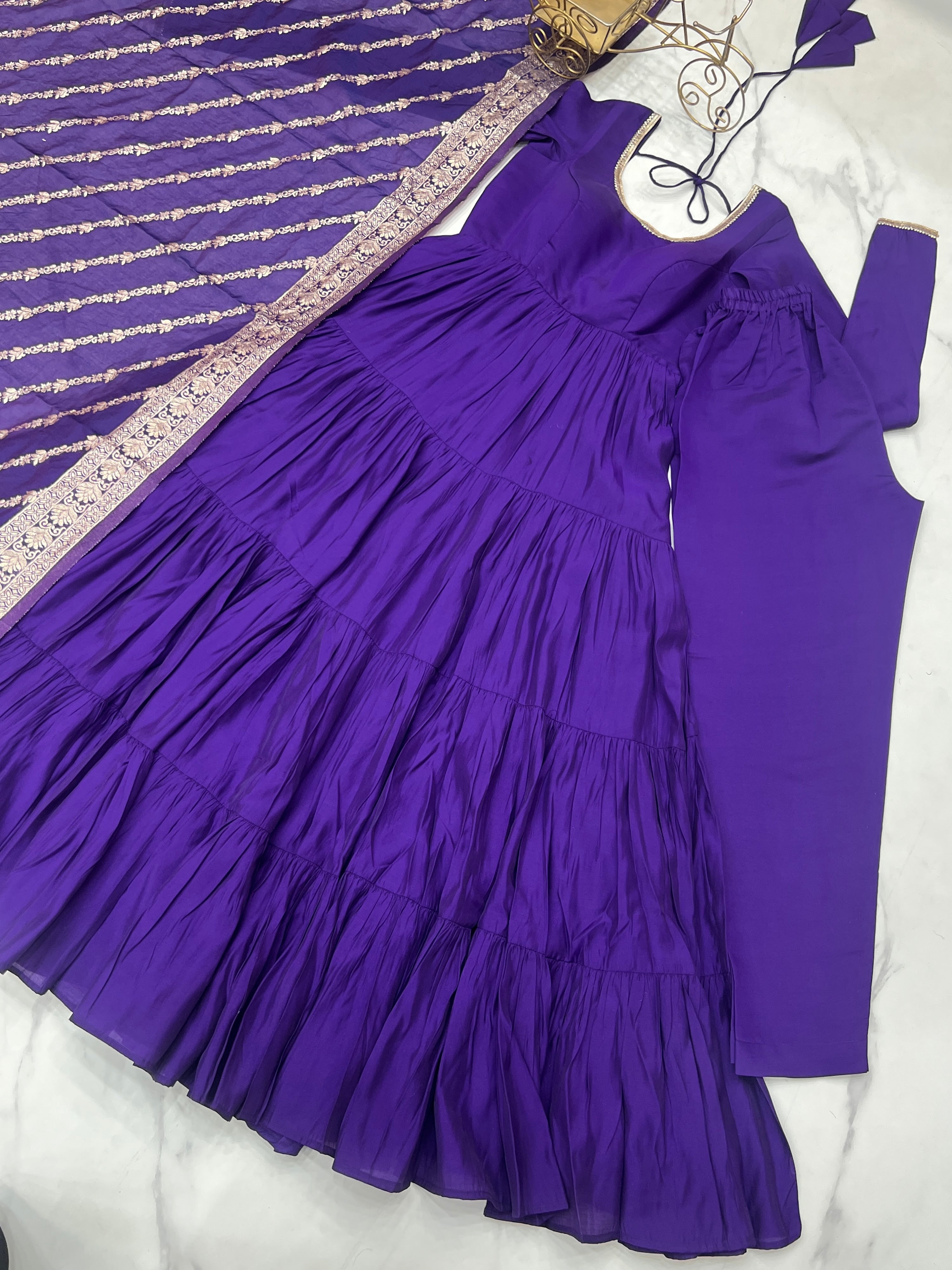 Roman Chanderi Silk Embroidered Anarkali Set – Blue