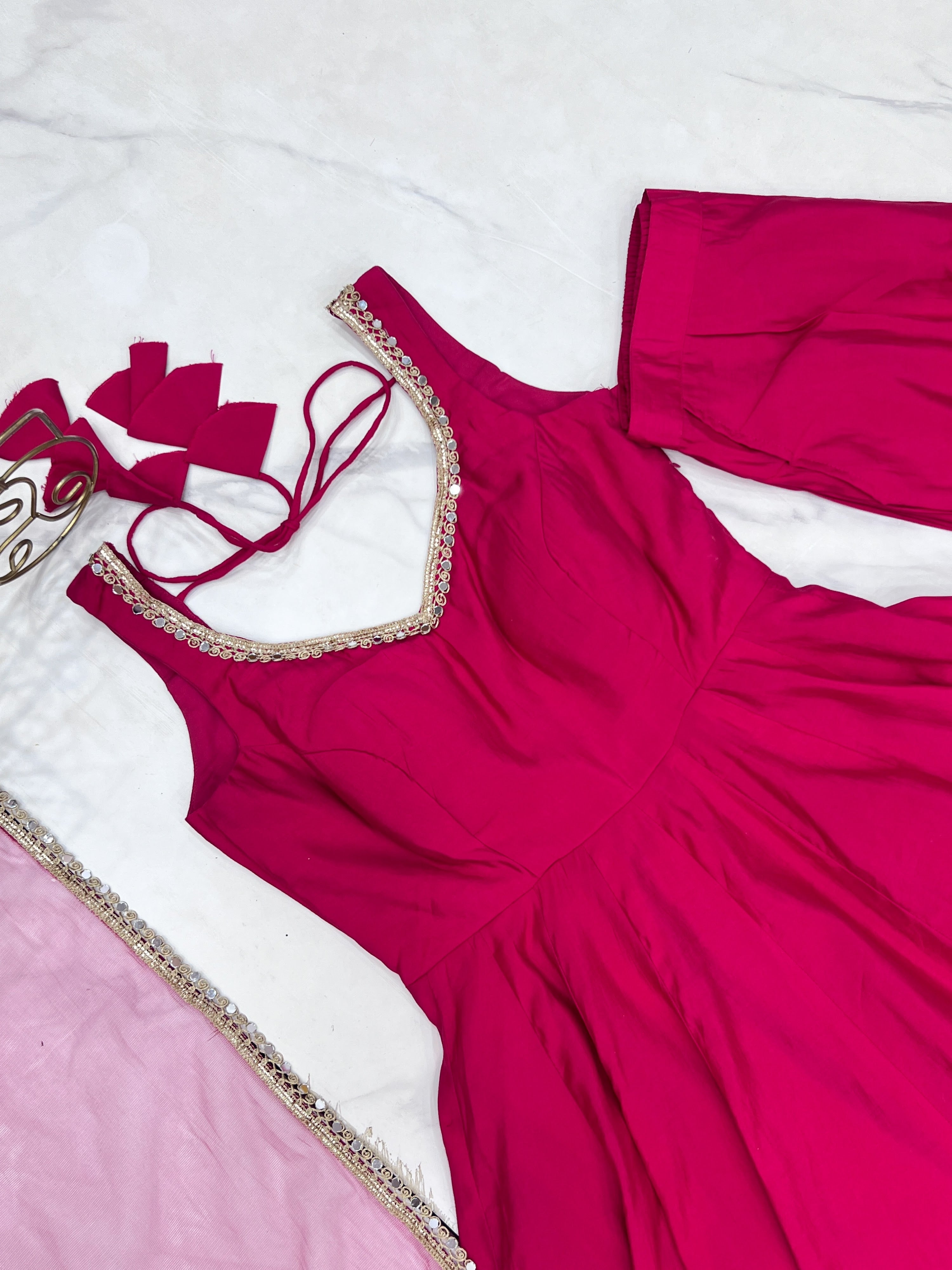 Roman Chanderi Silk Embroidered Anarkali Set – Rani Pink