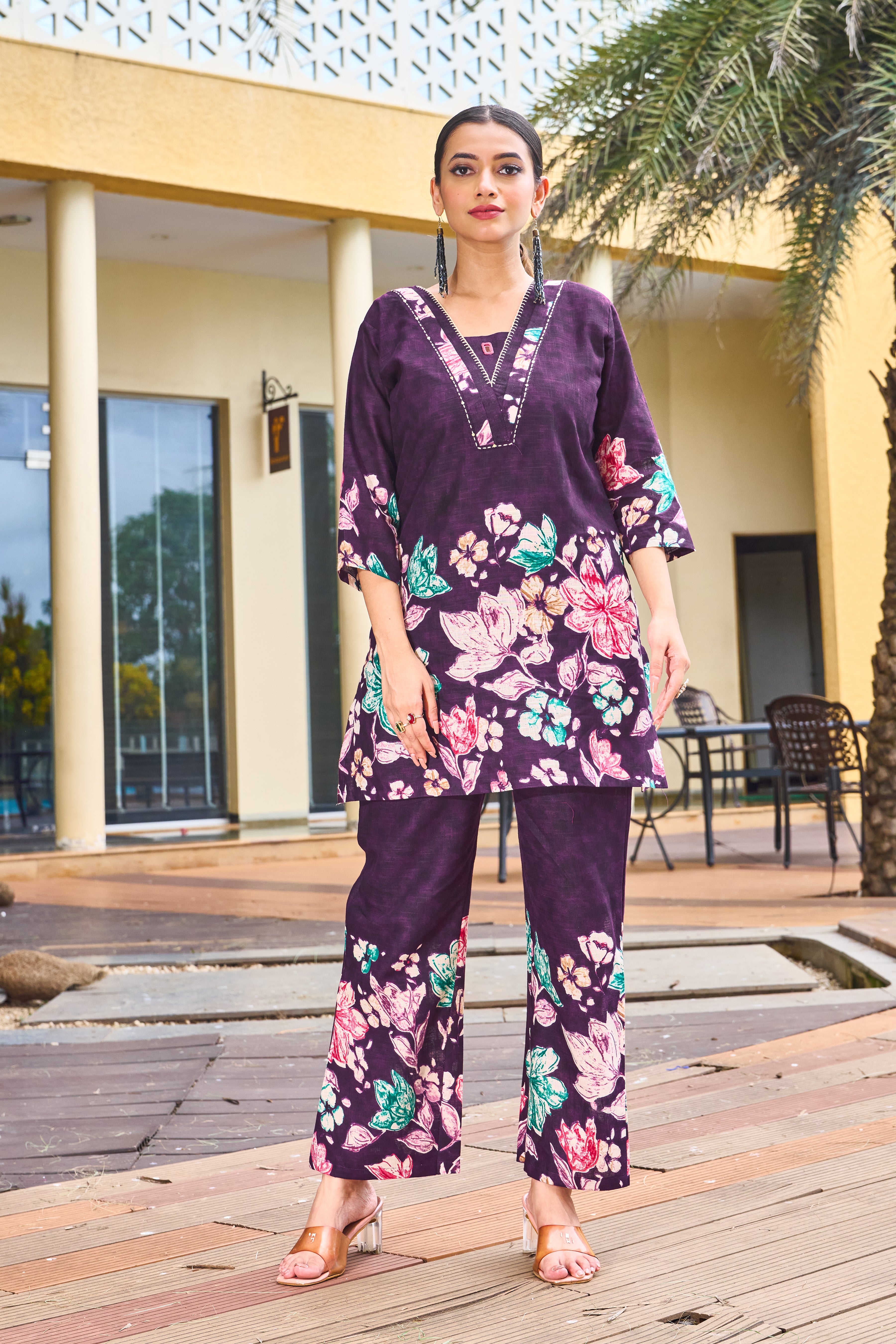Pure Cotton Printed Co-Ords Set – Purple
