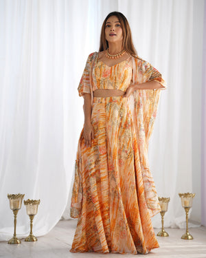 Georgette Printed Kurta-Palazzo Set – Peach Floral