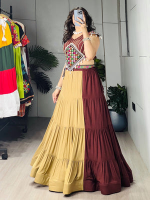 Navratri Brown Beige Brownie Lehenga Set
