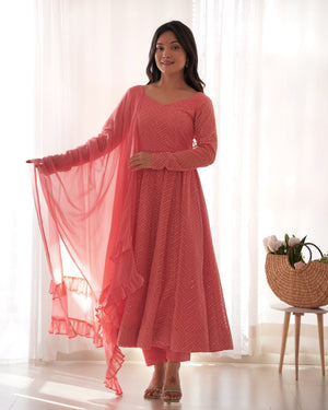 Georgette Embroidered Anarkali Set – Peach