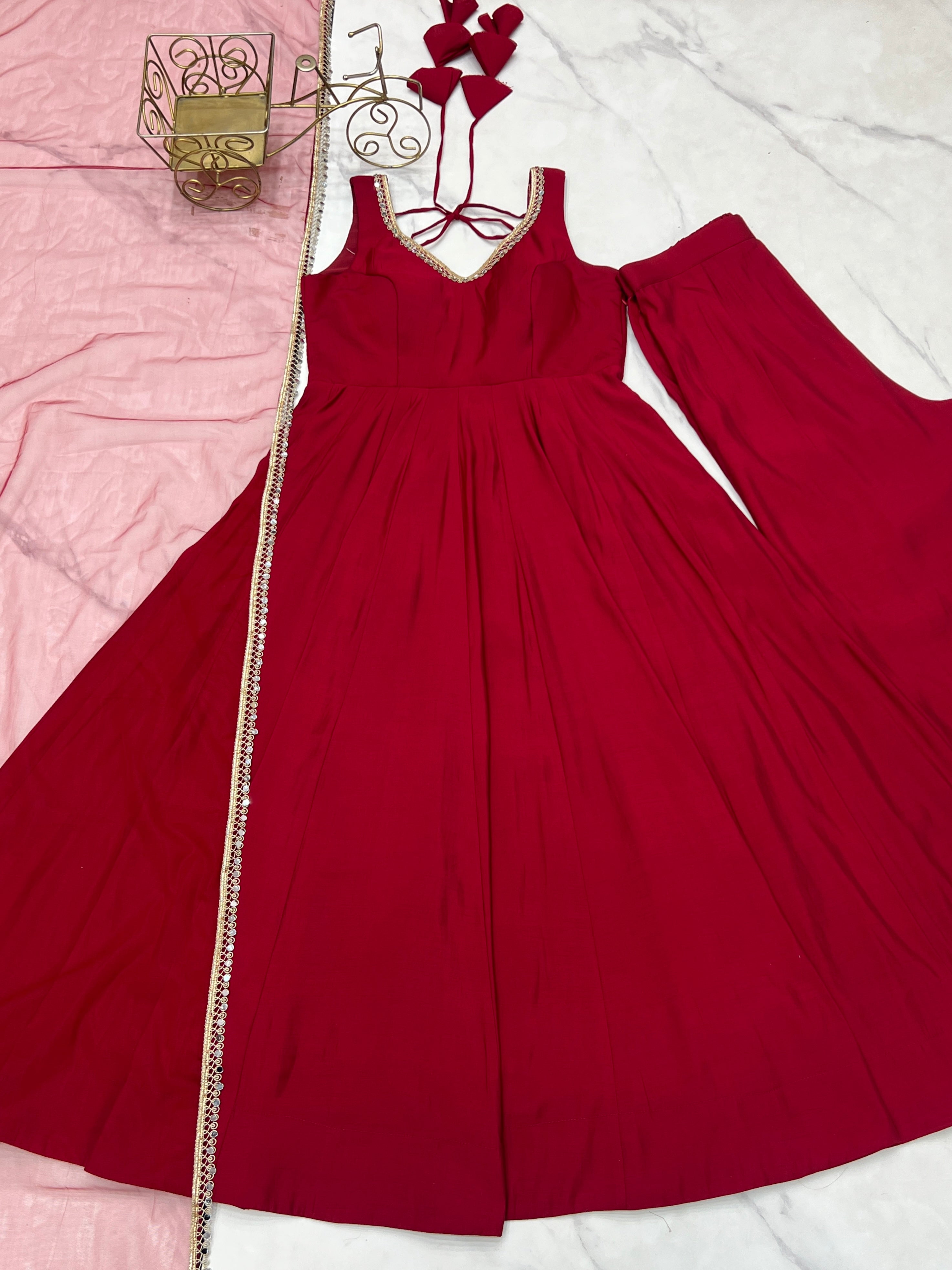 Roman Chanderi Silk Embroidered Anarkali Set – Maroon