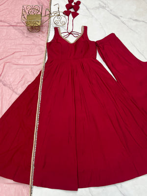 Roman Chanderi Silk Embroidered Anarkali Set – Maroon
