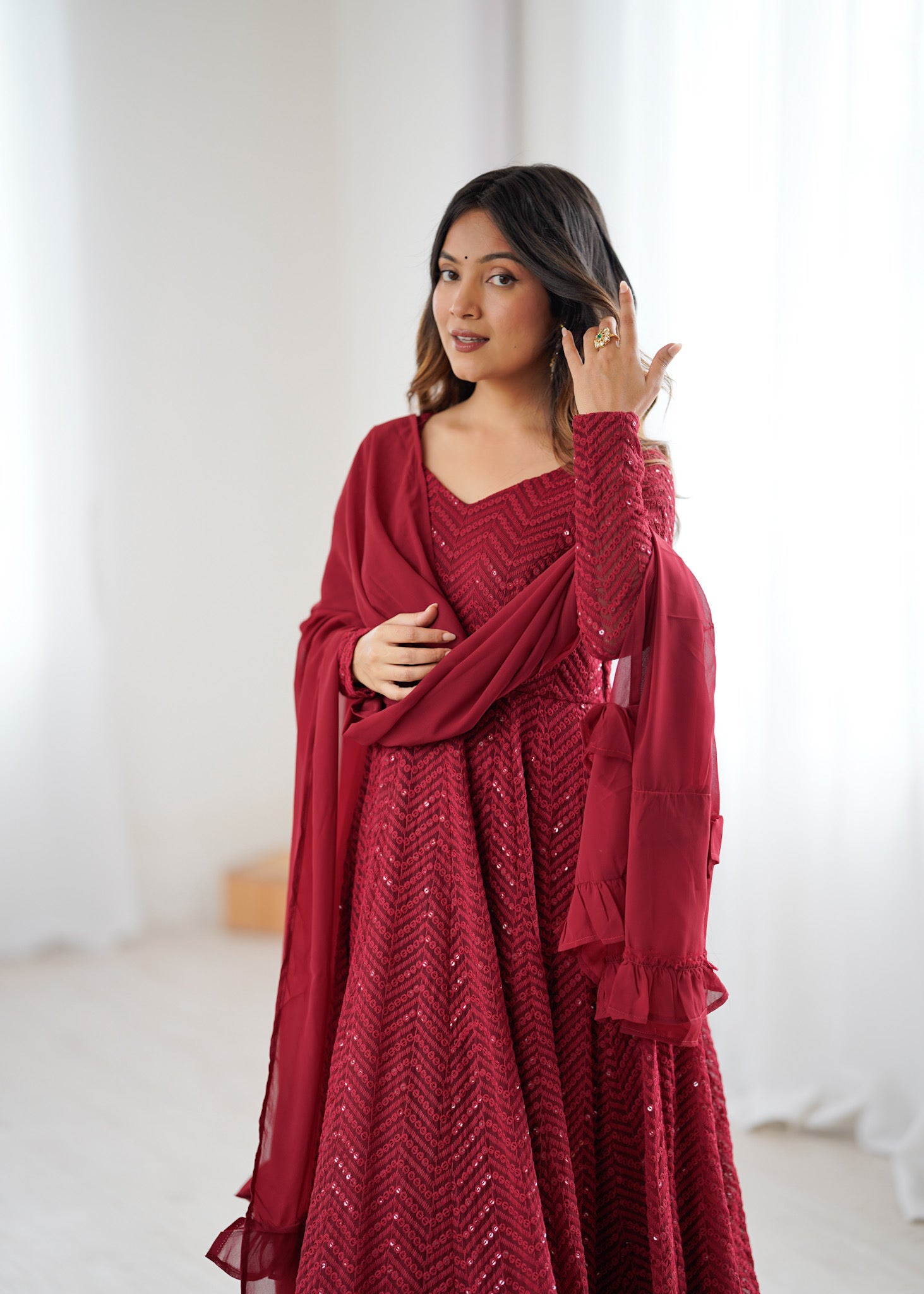 Georgette Embroidered Anarkali Set – Maroon