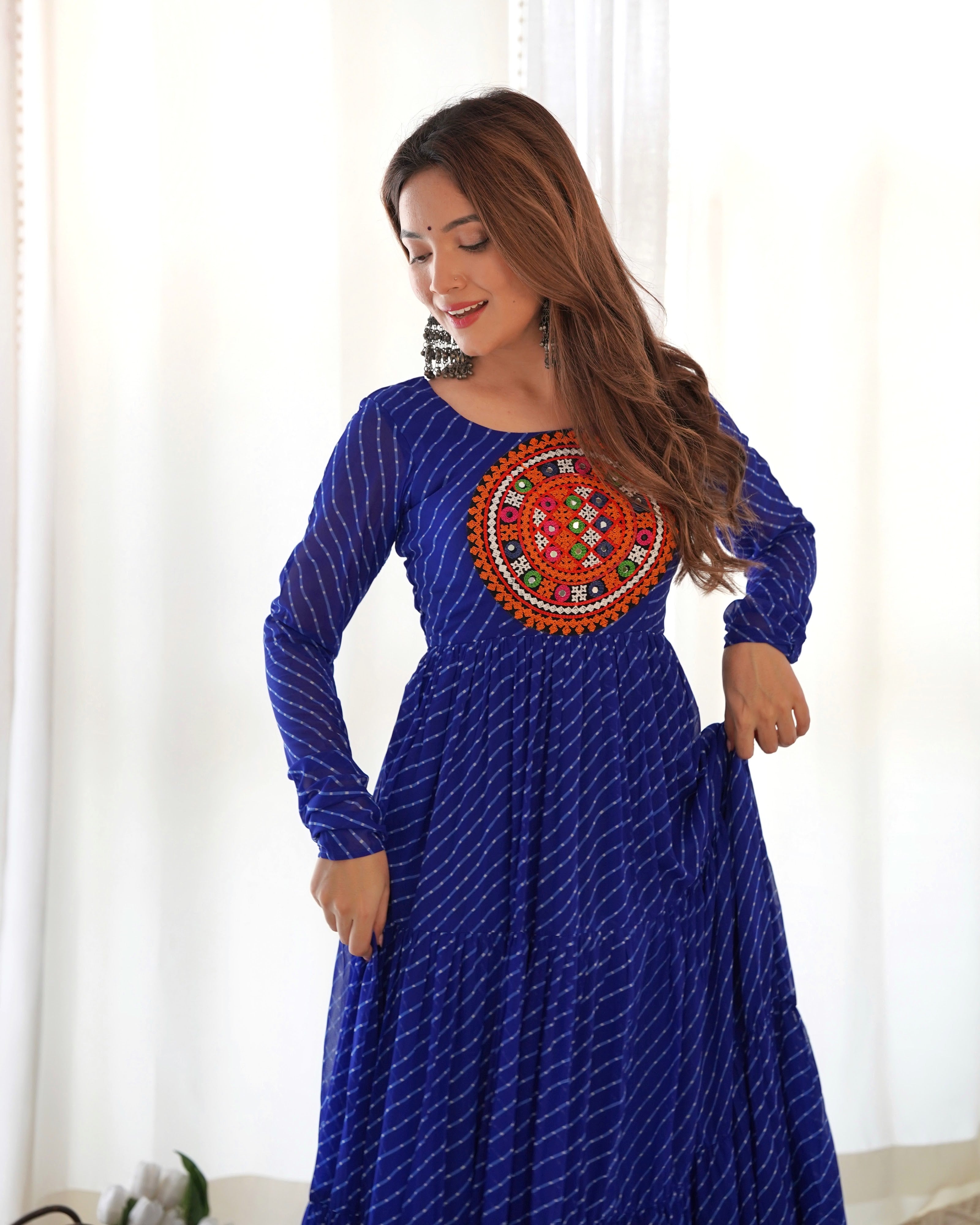 Georgette Printed Gown Set – Blue