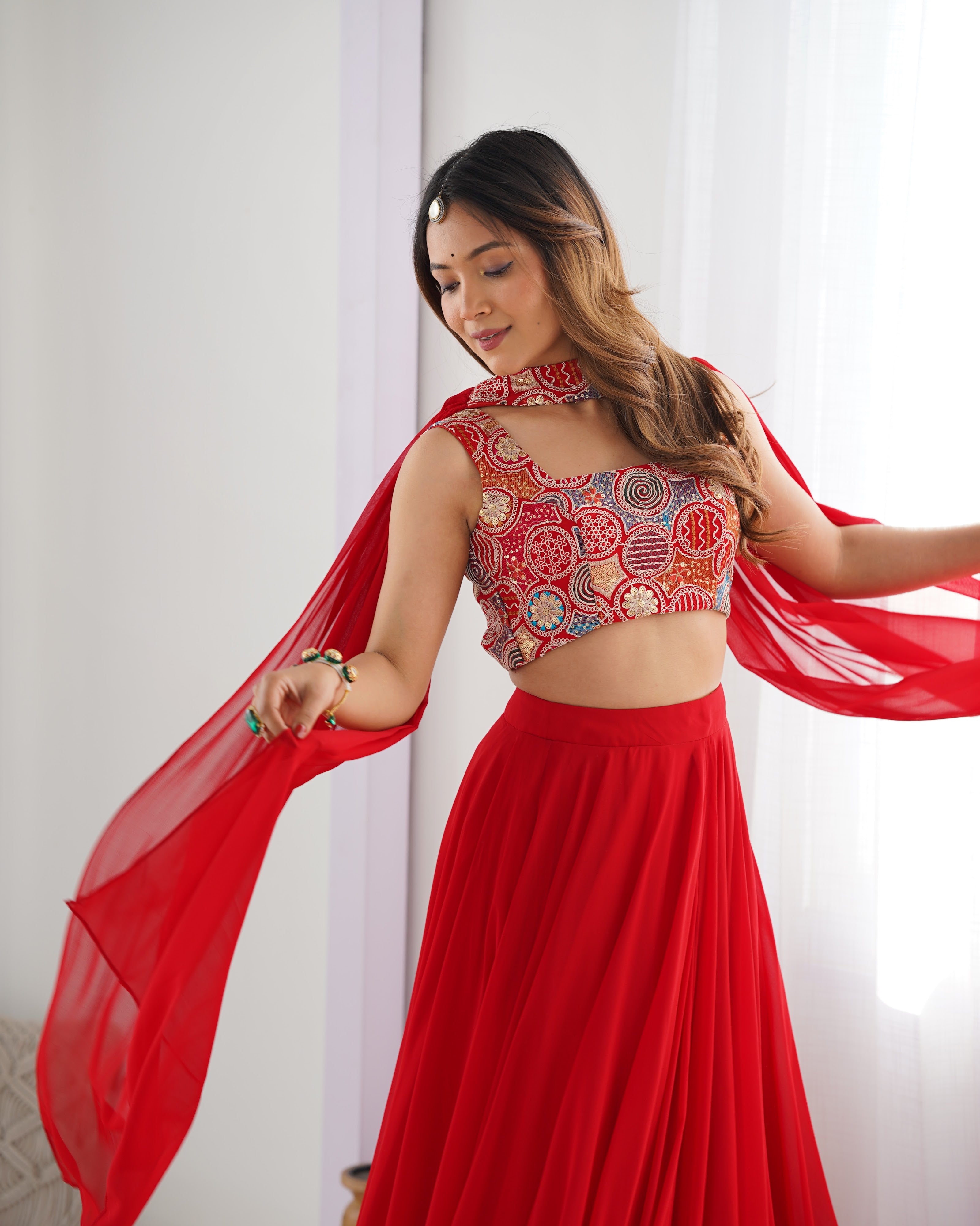 Georgette Designer Lehenga Set – Red
