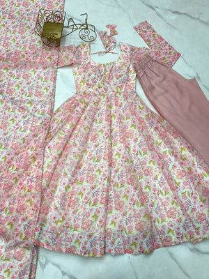 Heavy Orange Chiffon Floral Print Printed Anarkali Set – Pink Floral